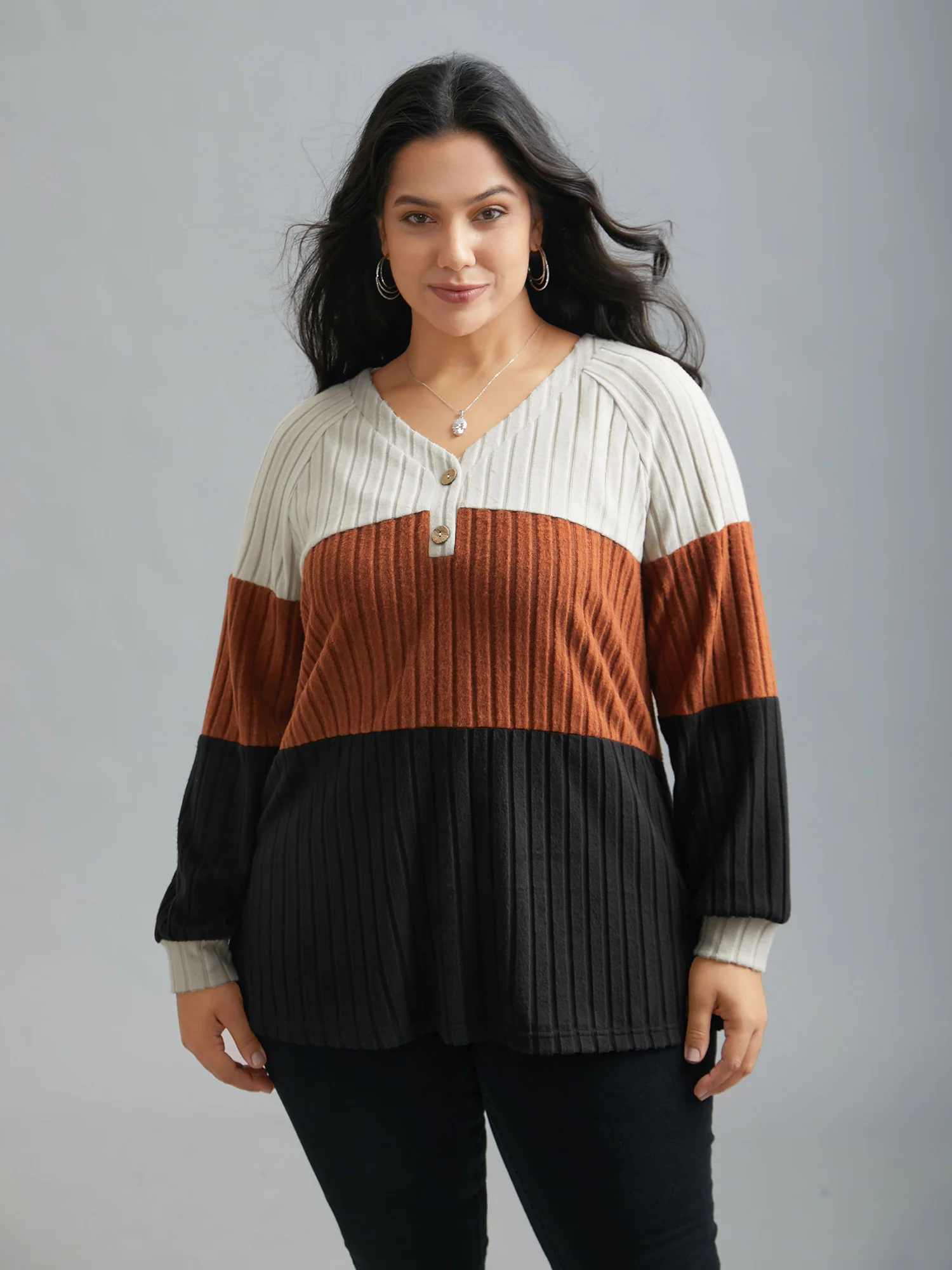 Colorblock Contrast Texture Pit Strip T-shirt - Image 9