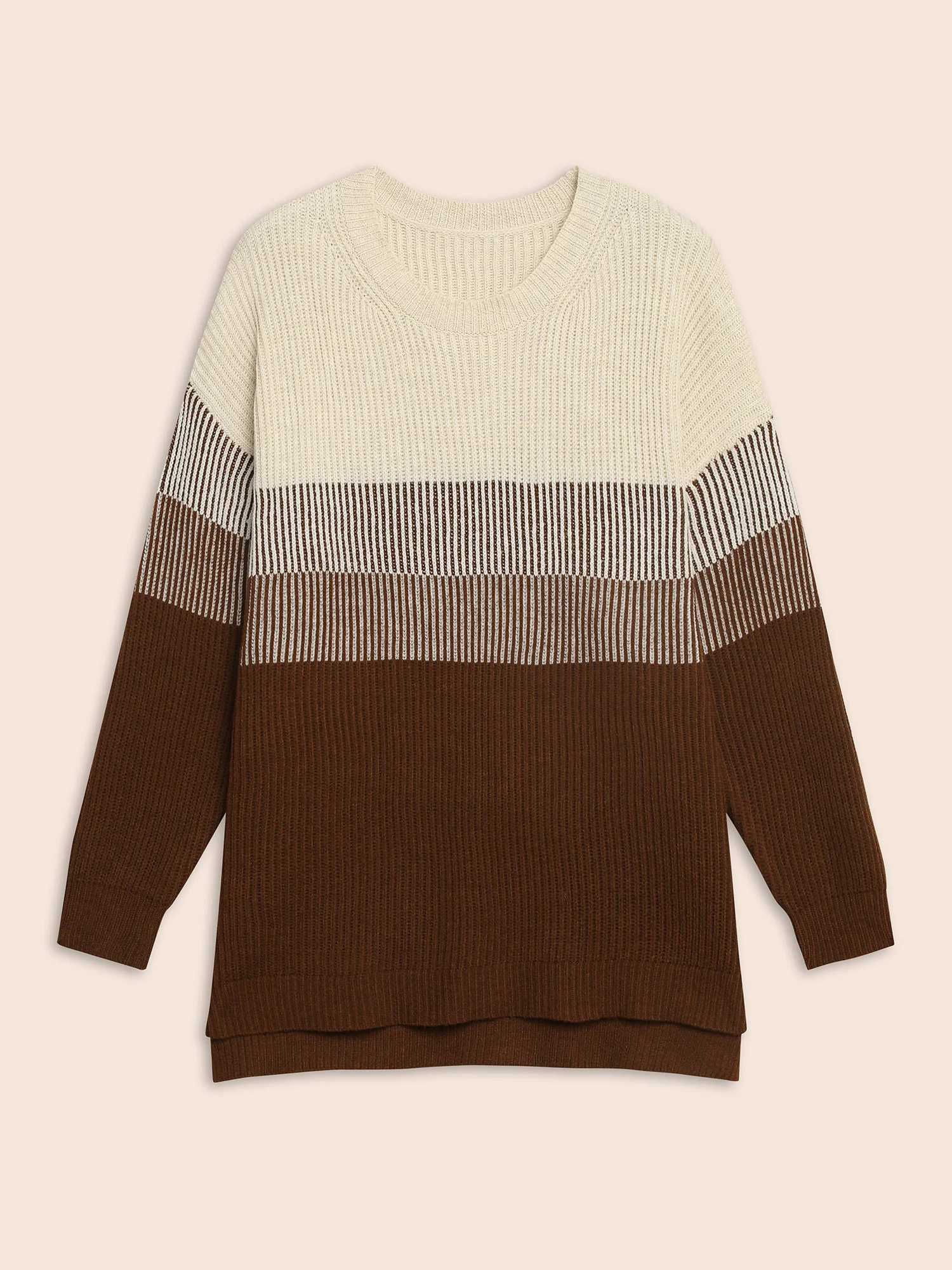 Colorblock Contrast Texture Slit Hem Pullover - Image 7