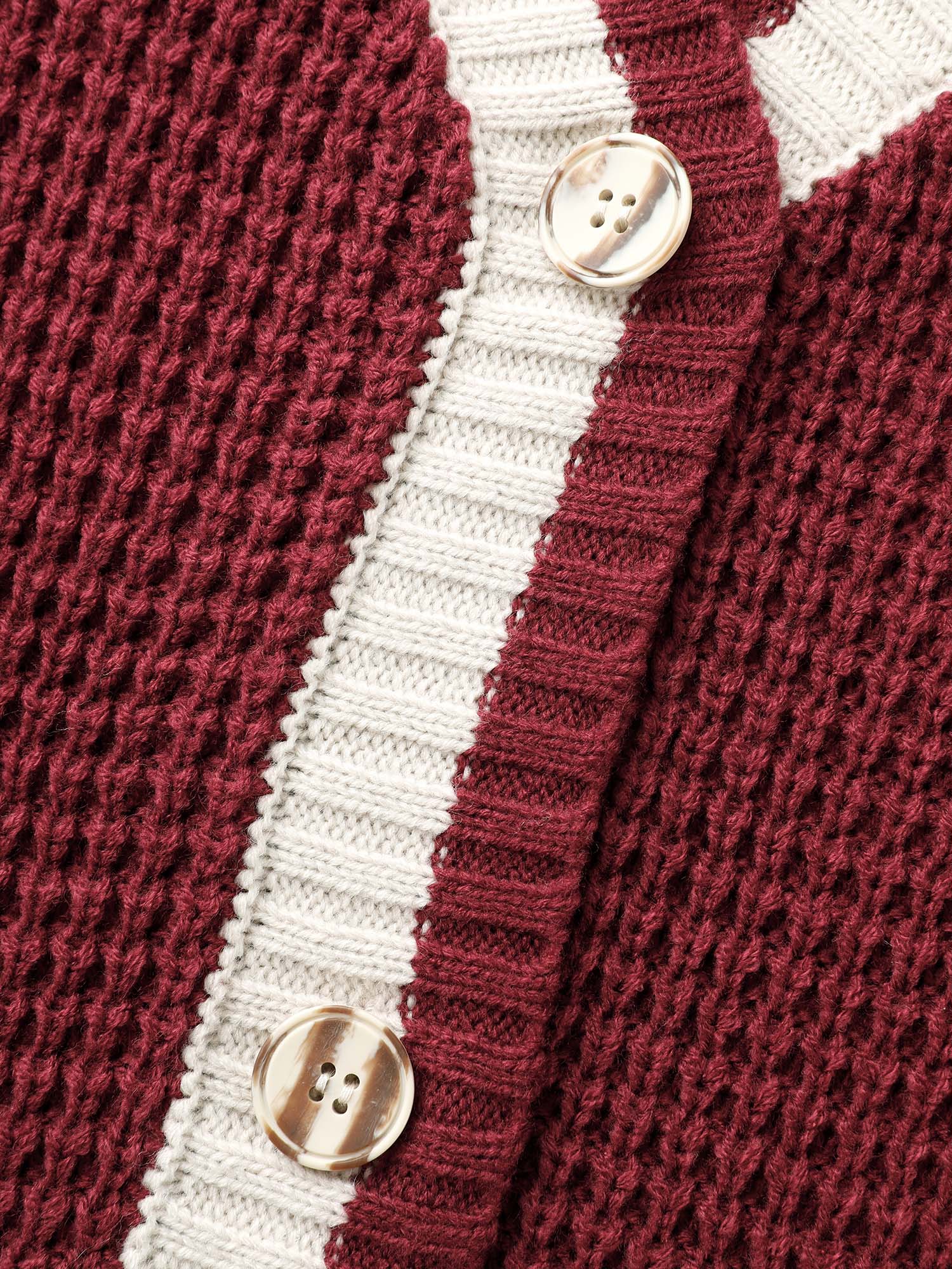 Colorblock Contrast Textured Patched Pocket Cardigan - Image 6