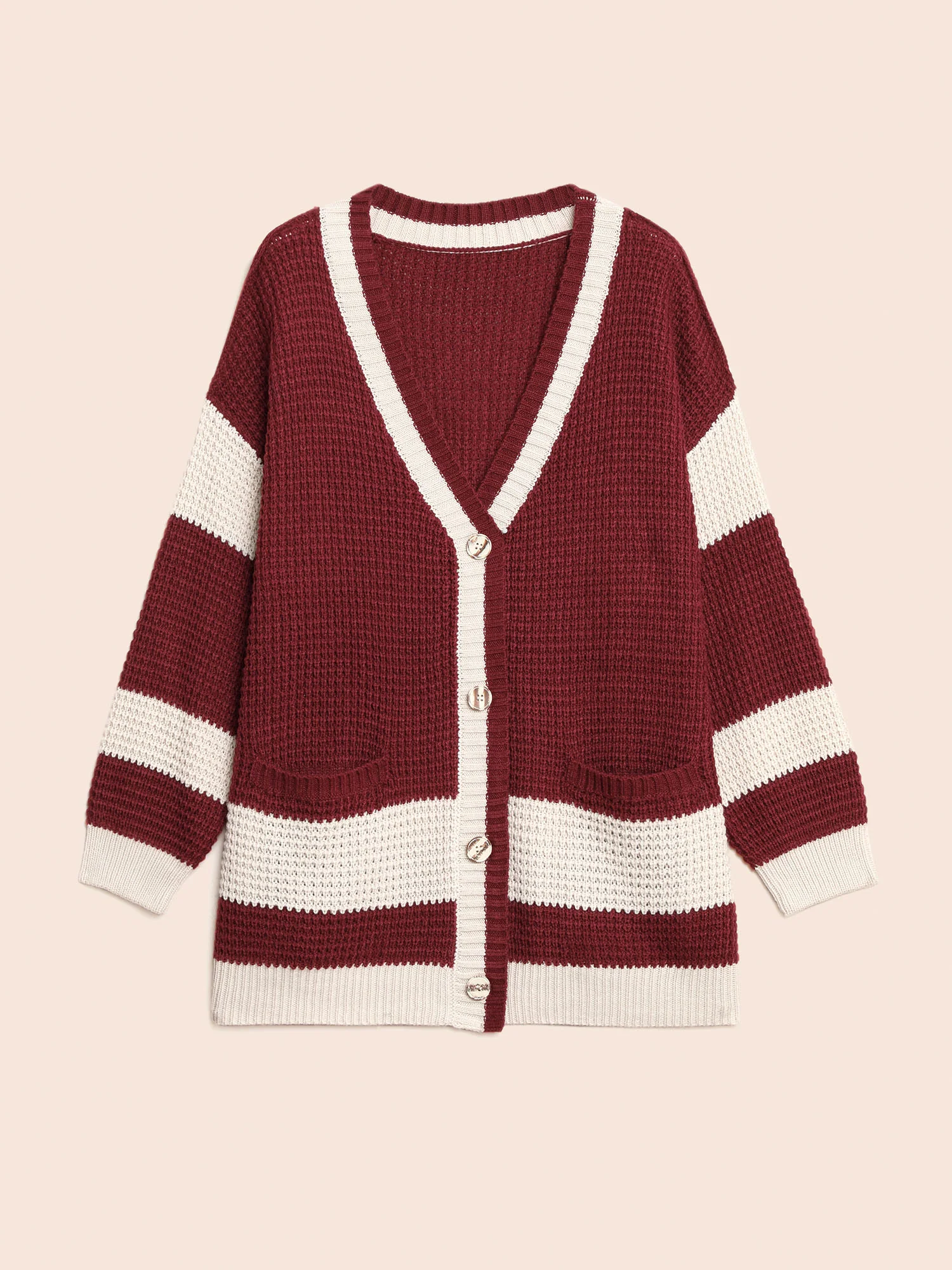 Colorblock Contrast Textured Patched Pocket Cardigan - Image 8