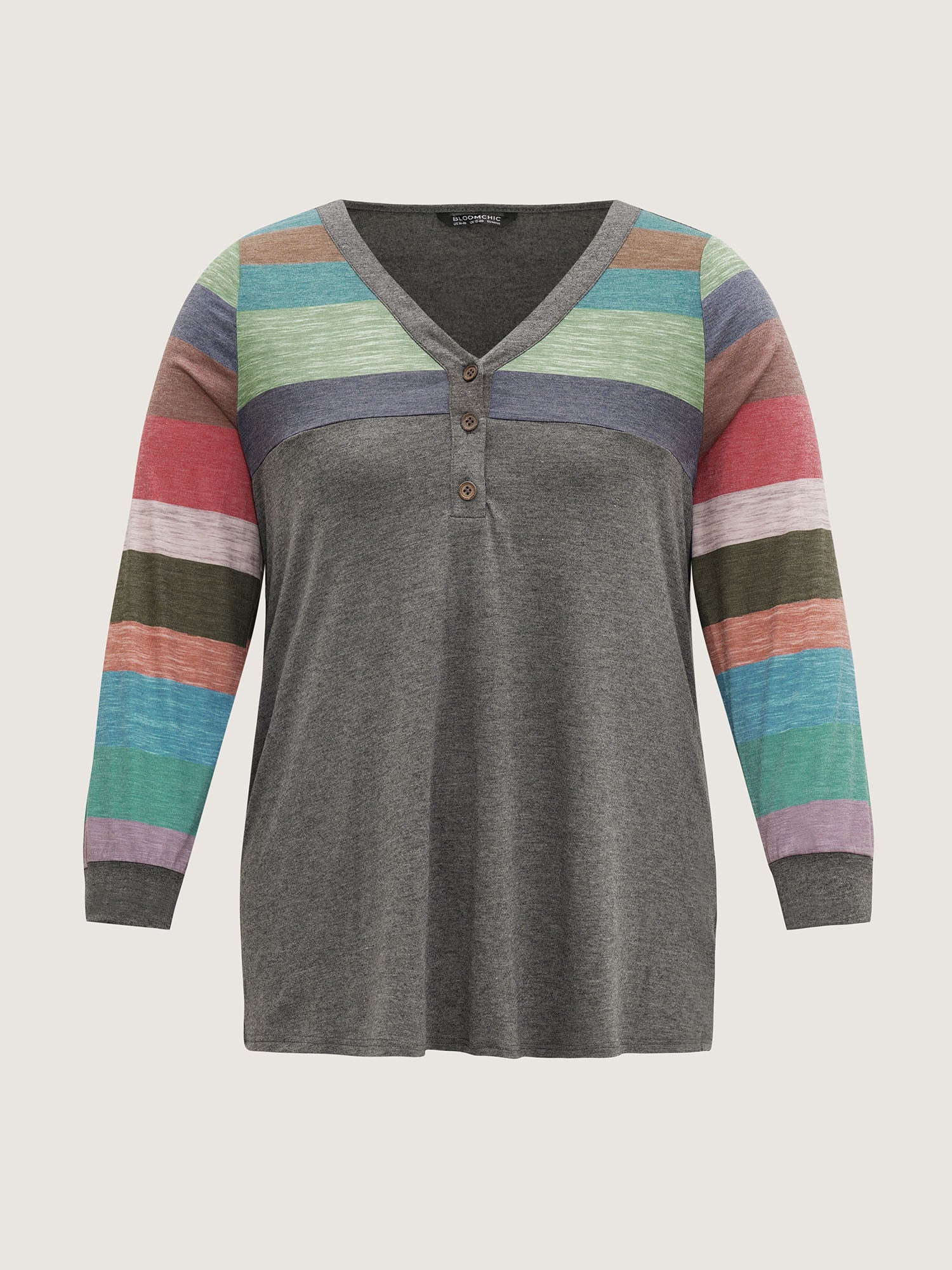 Colorblock Contrast V Neck Button Up T-shirt - Image 5