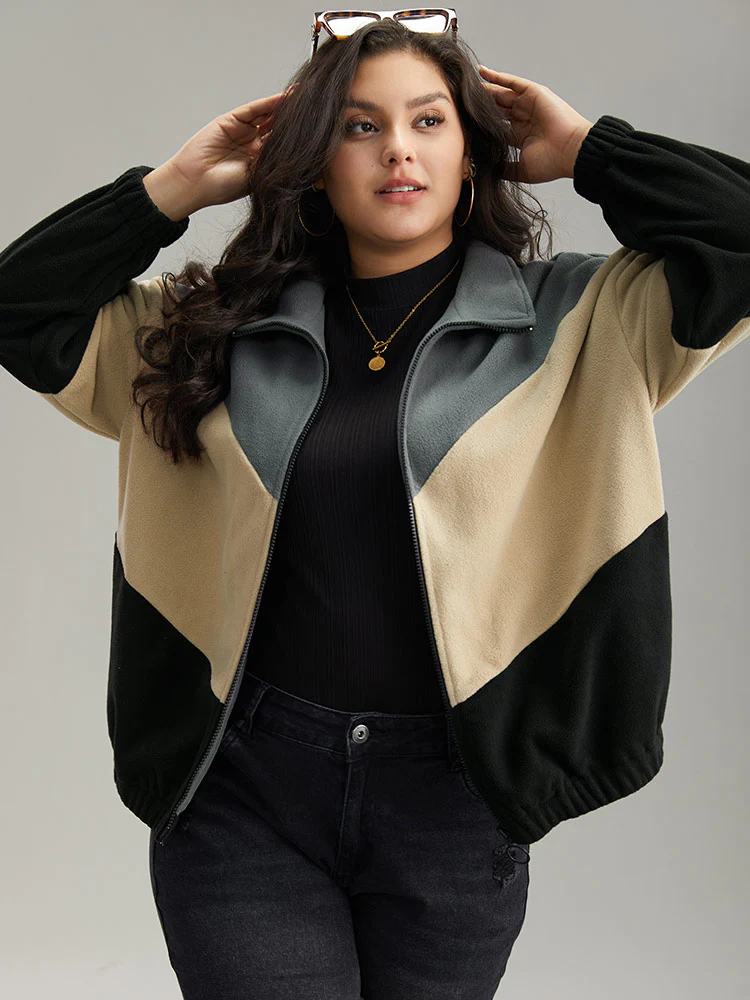 Colorblock Contrast Zipper Drop Shoulder Jacket - Image 2