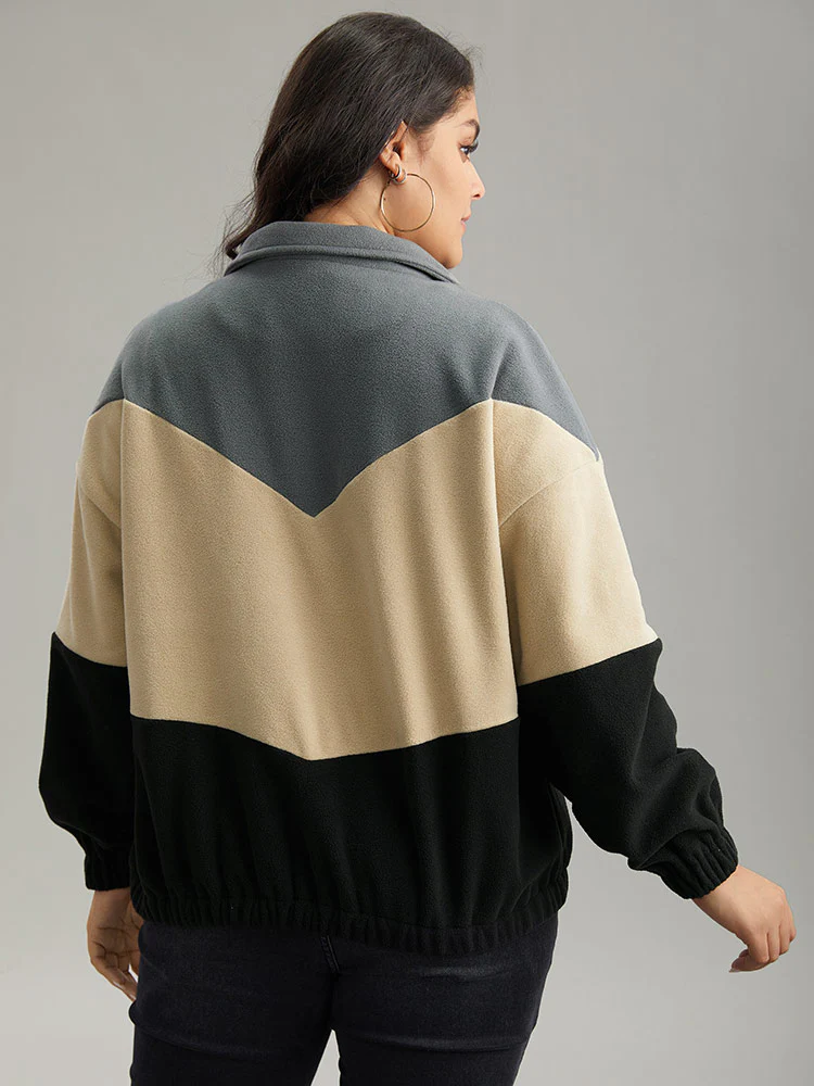 Colorblock Contrast Zipper Drop Shoulder Jacket - Image 3