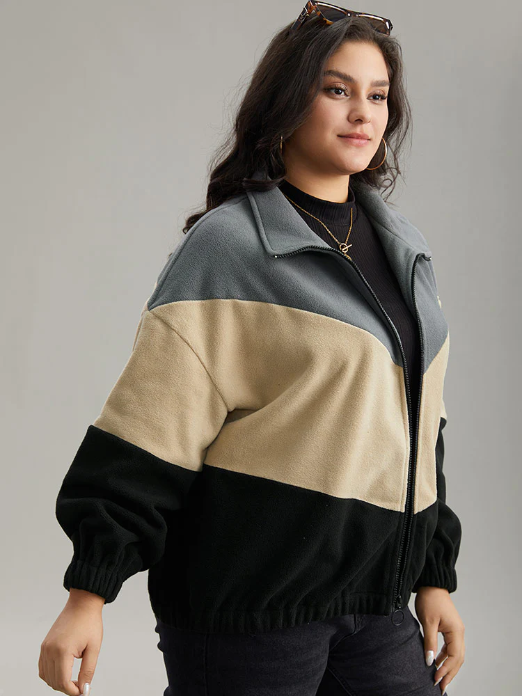 Colorblock Contrast Zipper Drop Shoulder Jacket - Image 4