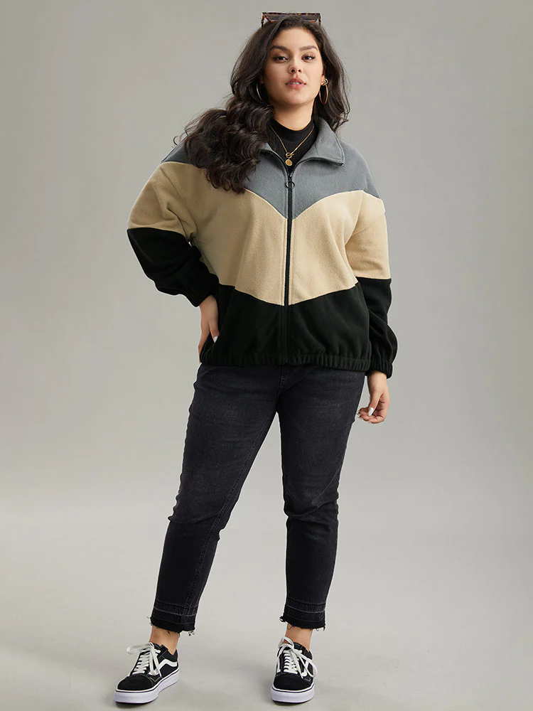Colorblock Contrast Zipper Drop Shoulder Jacket - Image 5