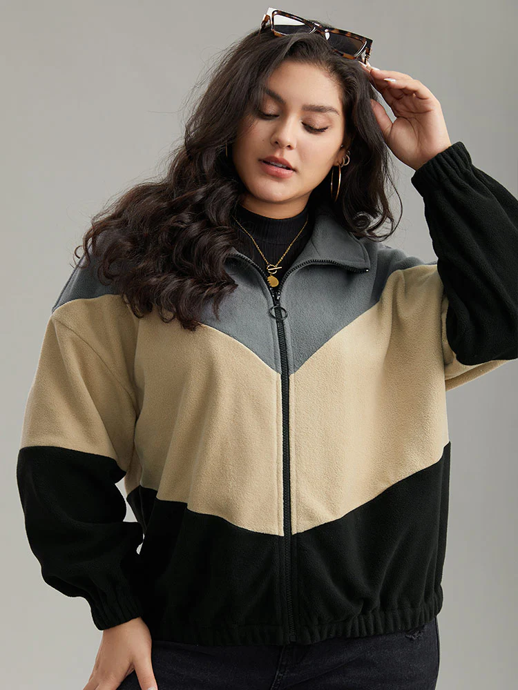 Colorblock Contrast Zipper Drop Shoulder Jacket - Image 6
