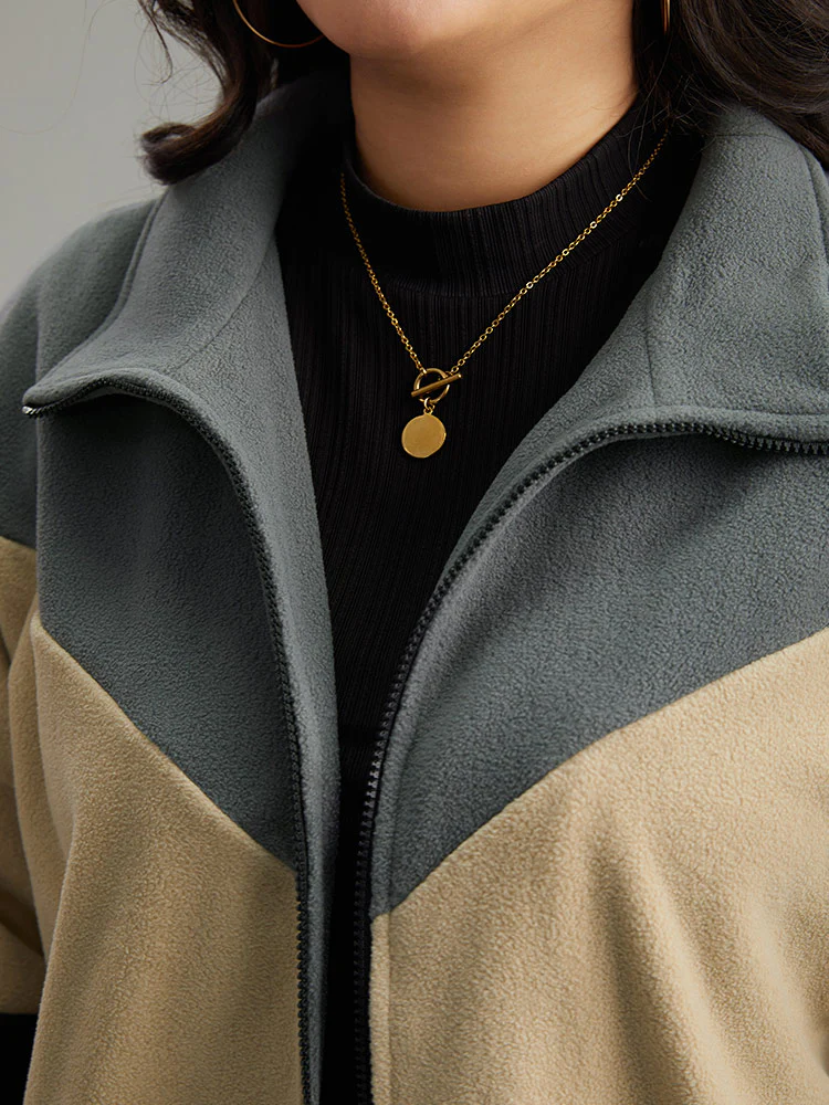 Colorblock Contrast Zipper Drop Shoulder Jacket - Image 7