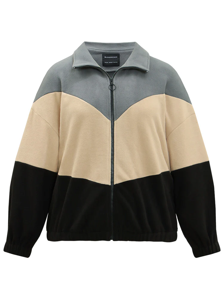 Colorblock Contrast Zipper Drop Shoulder Jacket - Image 9