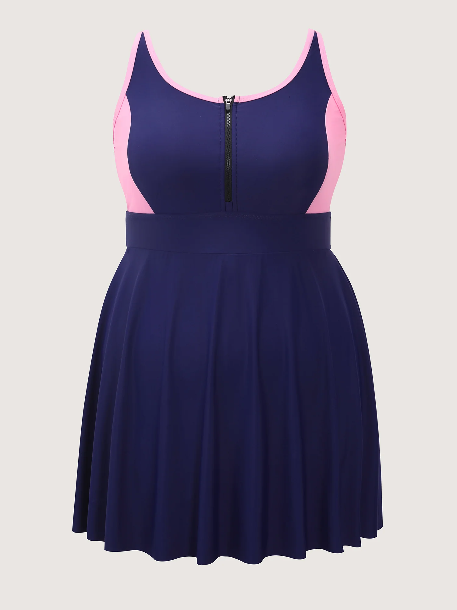 Colorblock Contrast Zipper Front Swim Dress - Image 7