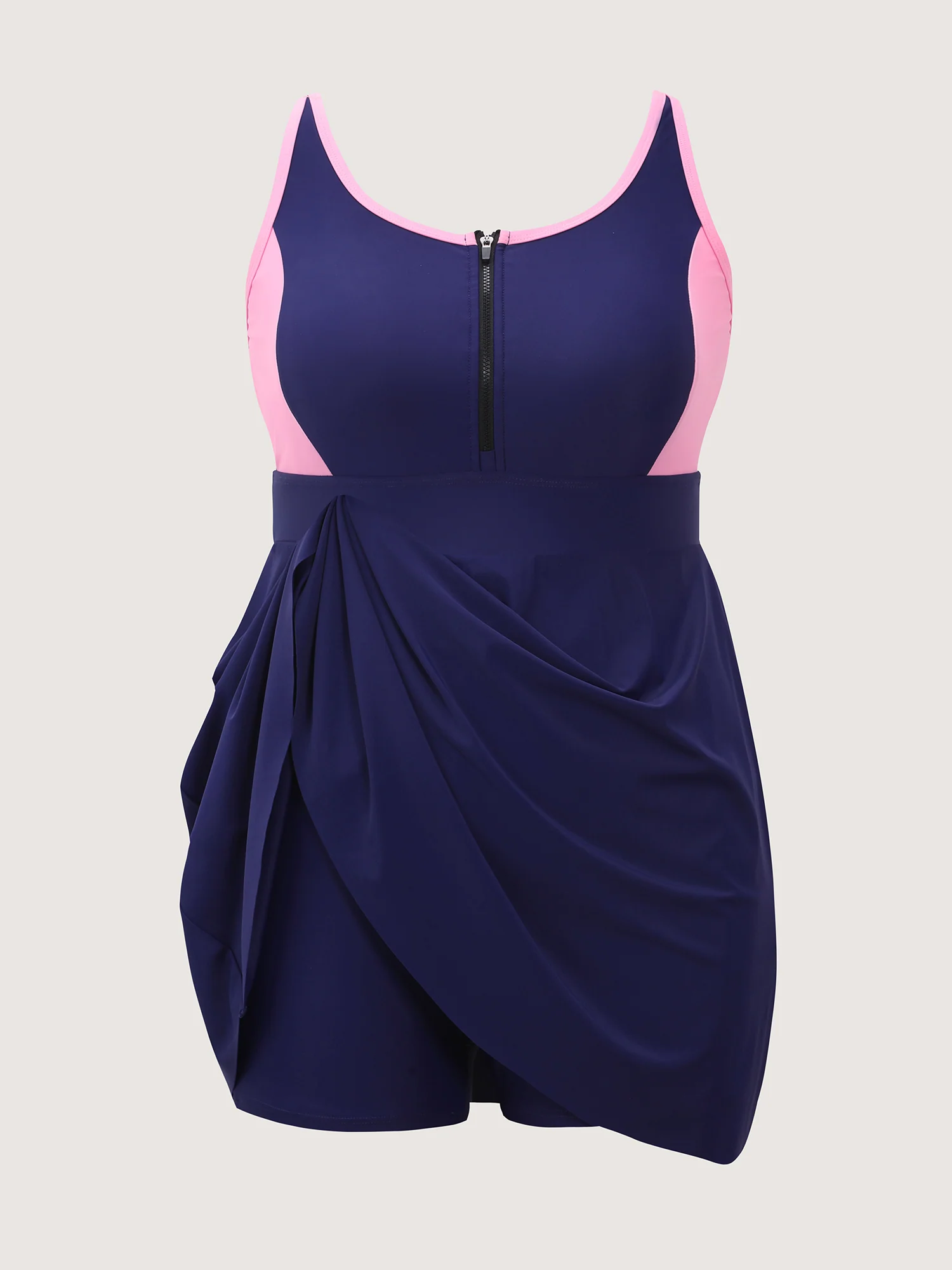 Colorblock Contrast Zipper Front Swim Dress - Image 8