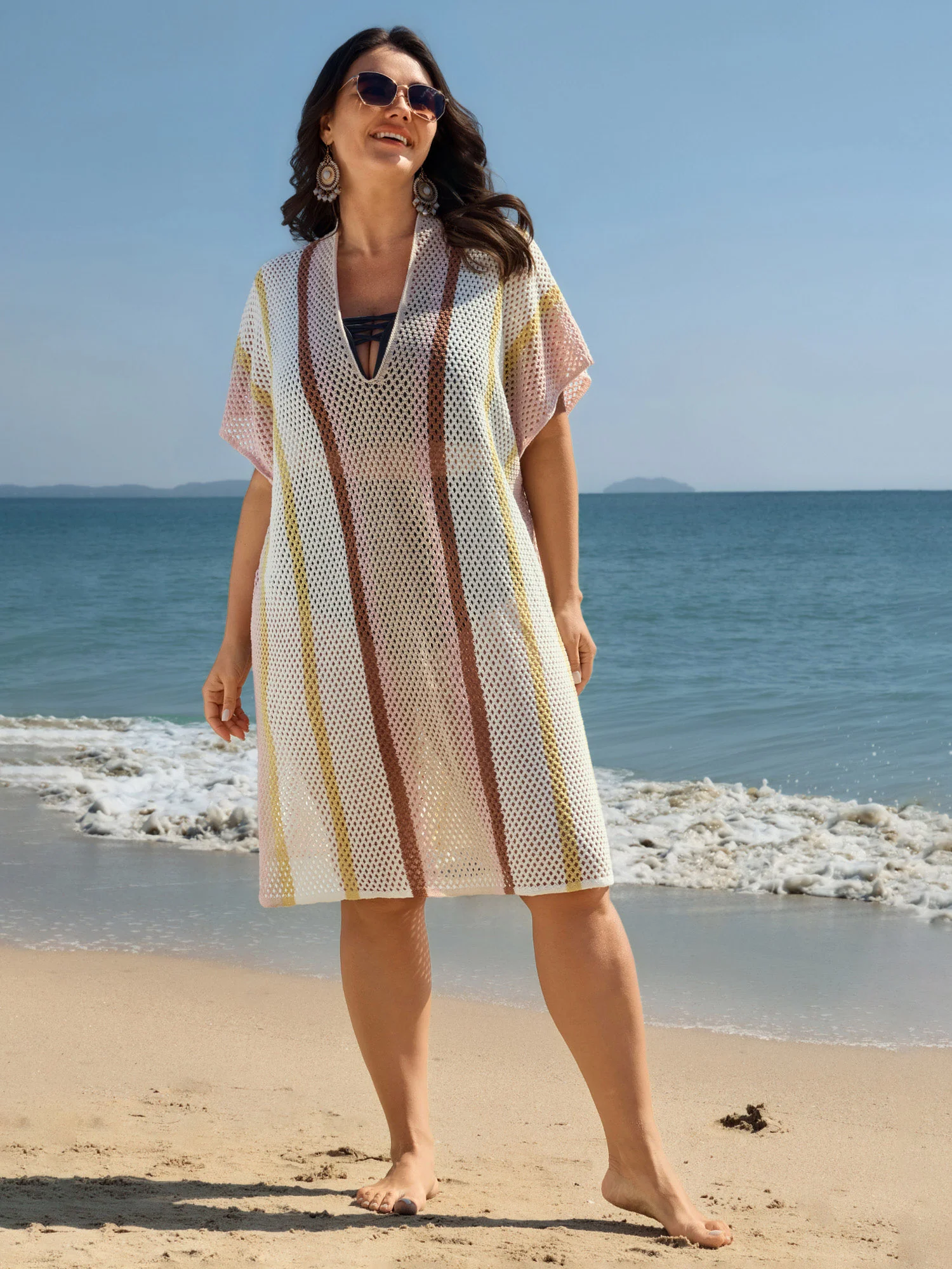 Colorblock Cut-Out Knit Swim Cover-Up - Image 3
