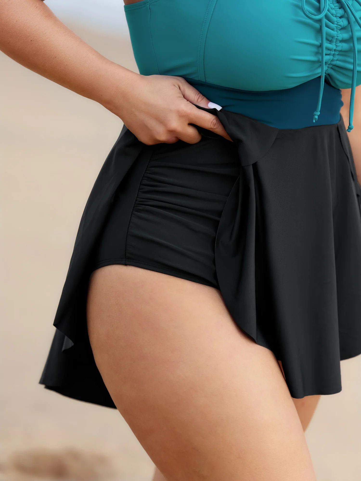 Colorblock Drawstring Adjustable Swim Dress - Image 4