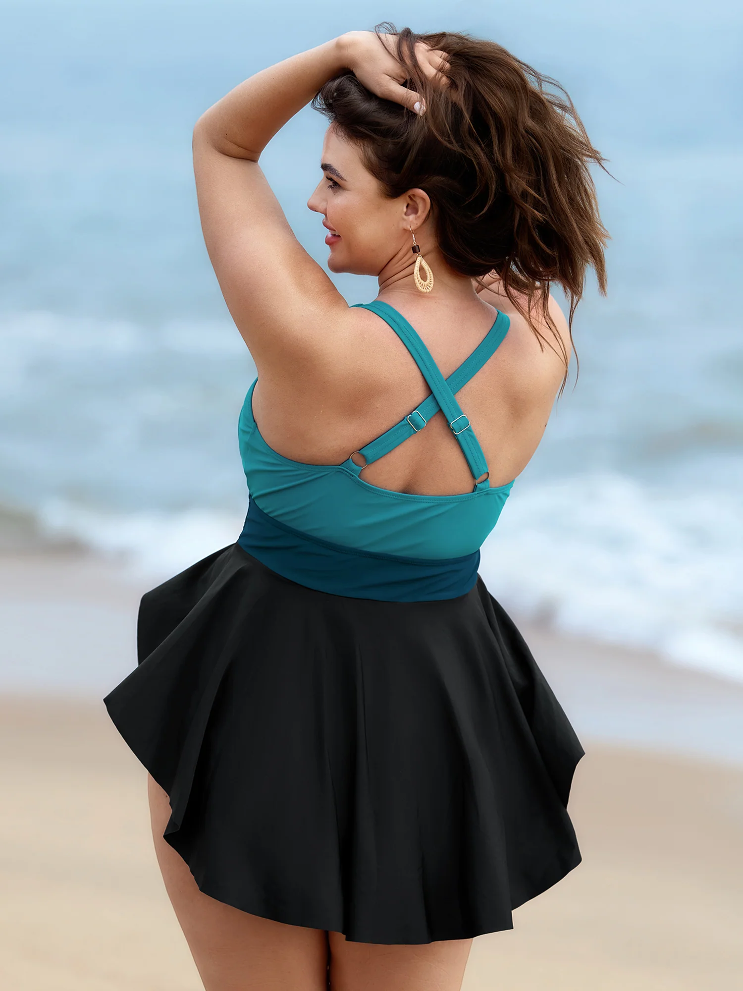 Colorblock Drawstring Adjustable Swim Dress - Image 5