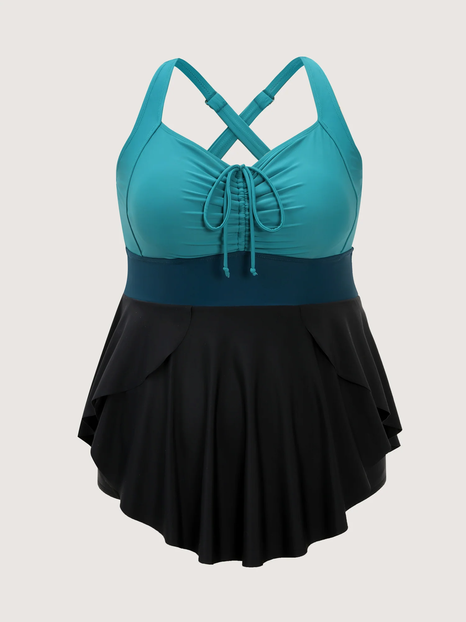 Colorblock Drawstring Adjustable Swim Dress - Image 6