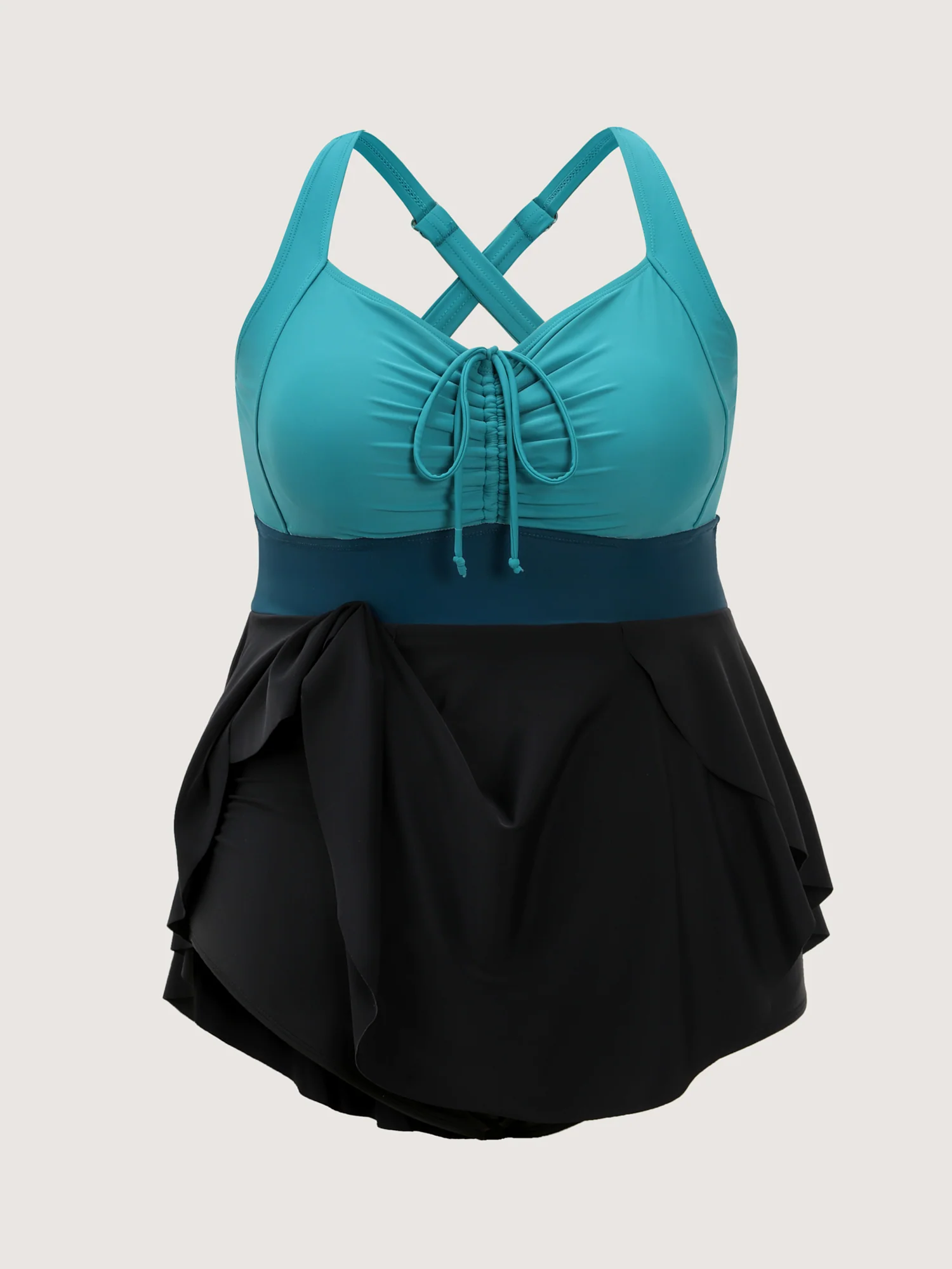 Colorblock Drawstring Adjustable Swim Dress - Image 7