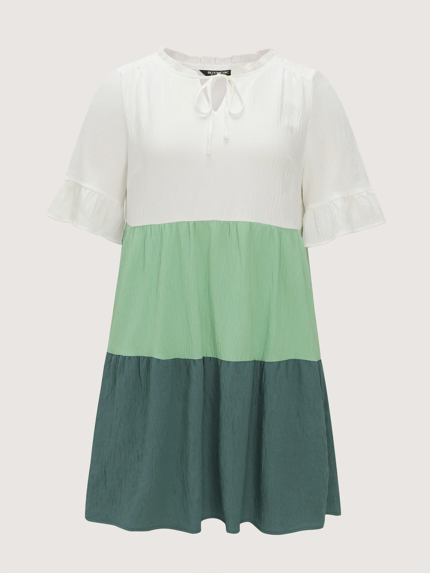 Colorblock Drawstring Neckline Tiered Mini Dress - Image 7