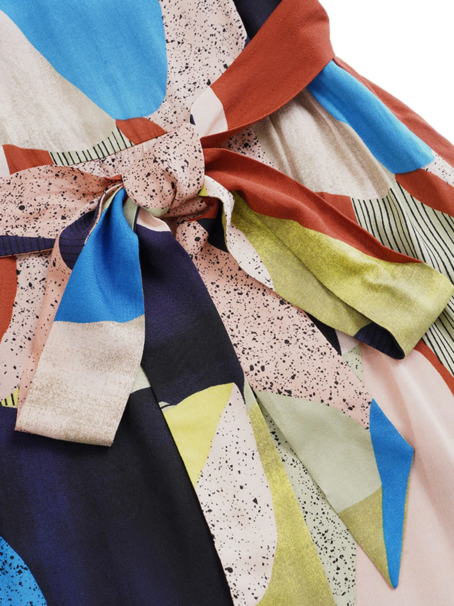 Colorblock Elastic Cuffs Contrast Belted Dress - Image 5