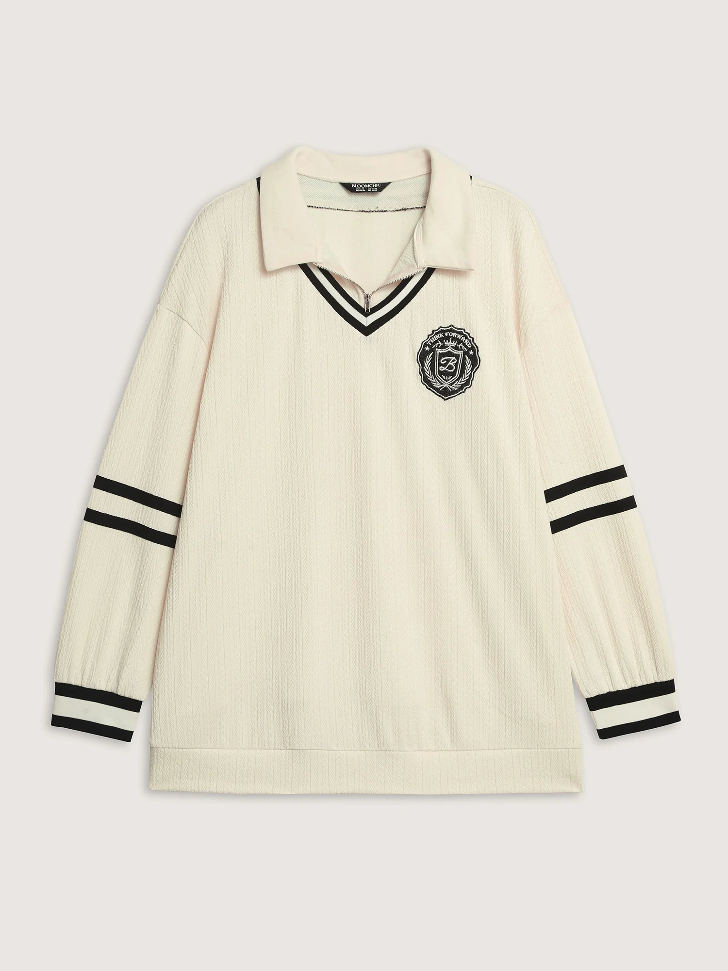 Colorblock Embroidery Zipper Sweatshirt - Image 7