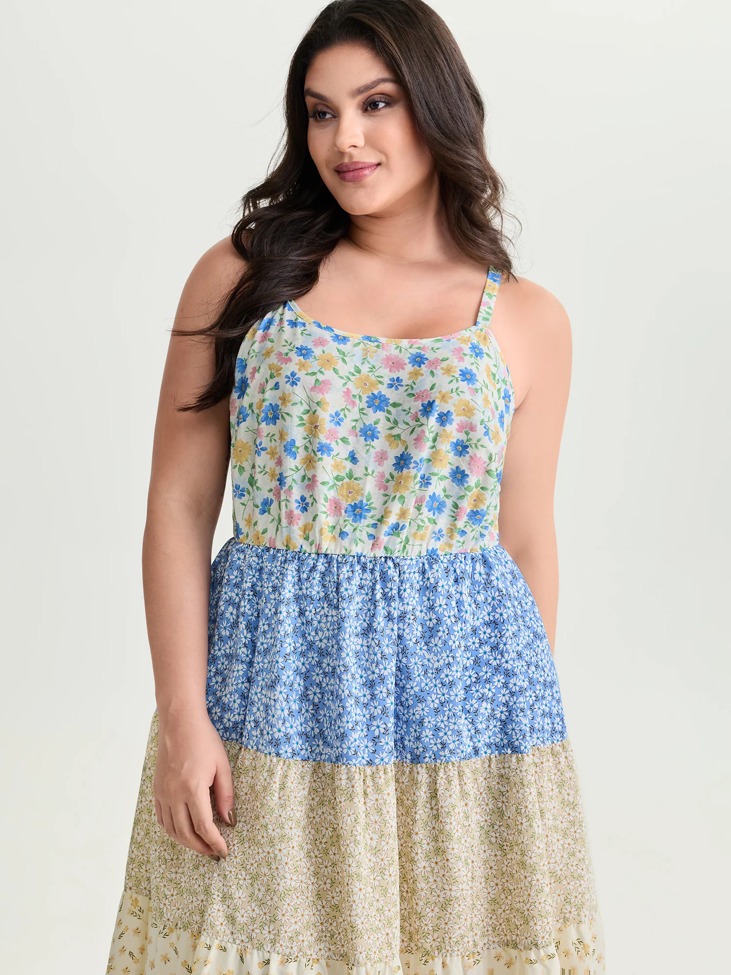 Colorblock Floral Print Tiered Maxi Dress - Image 2