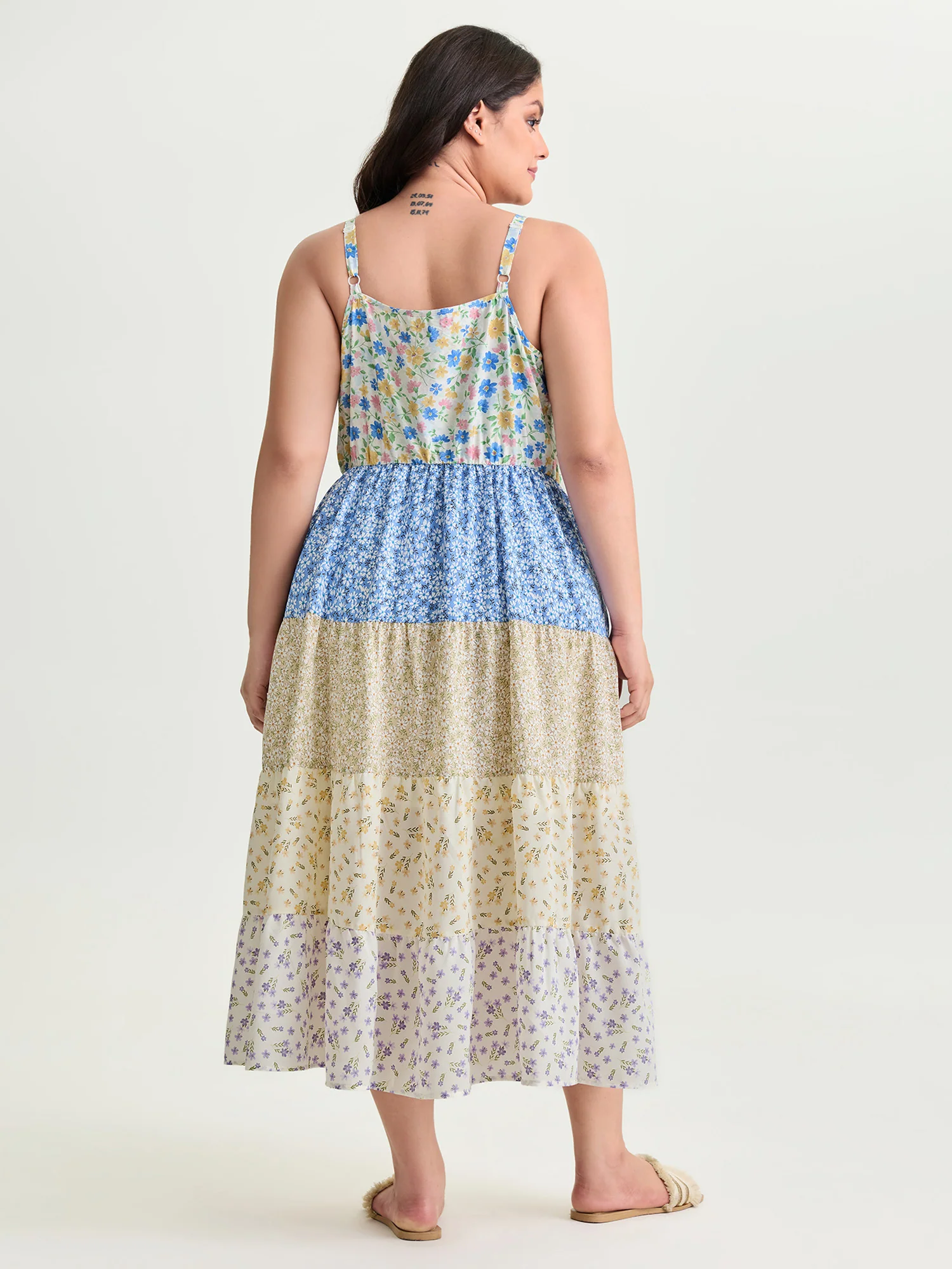 Colorblock Floral Print Tiered Maxi Dress - Image 4
