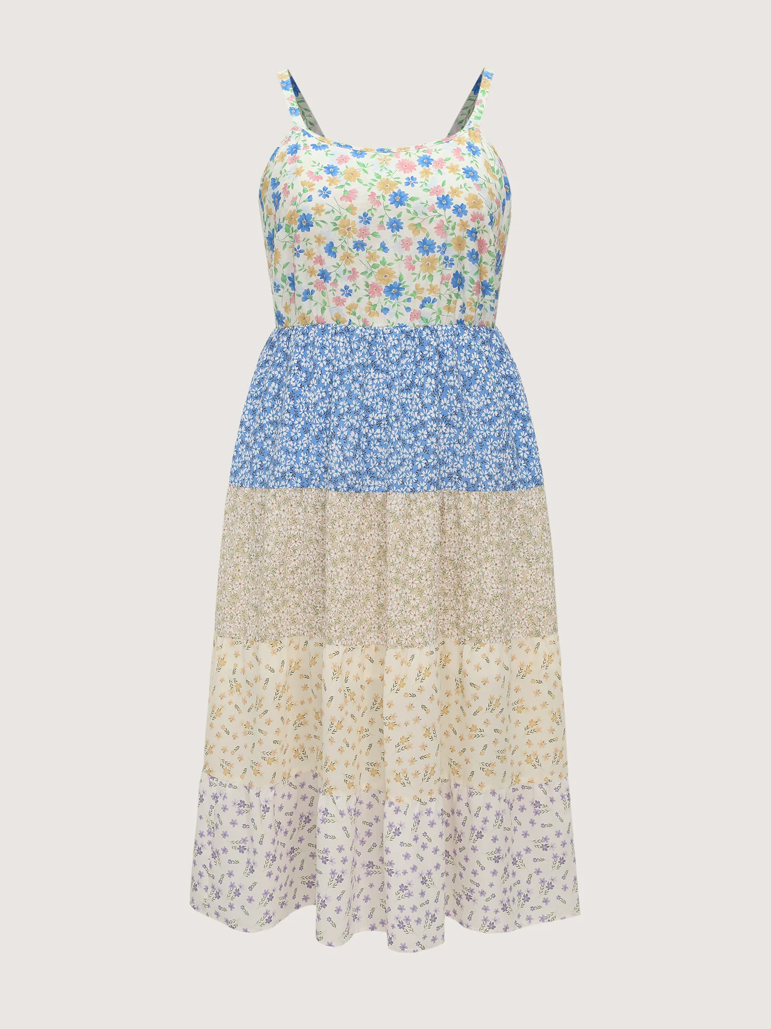 Colorblock Floral Print Tiered Maxi Dress - Image 7