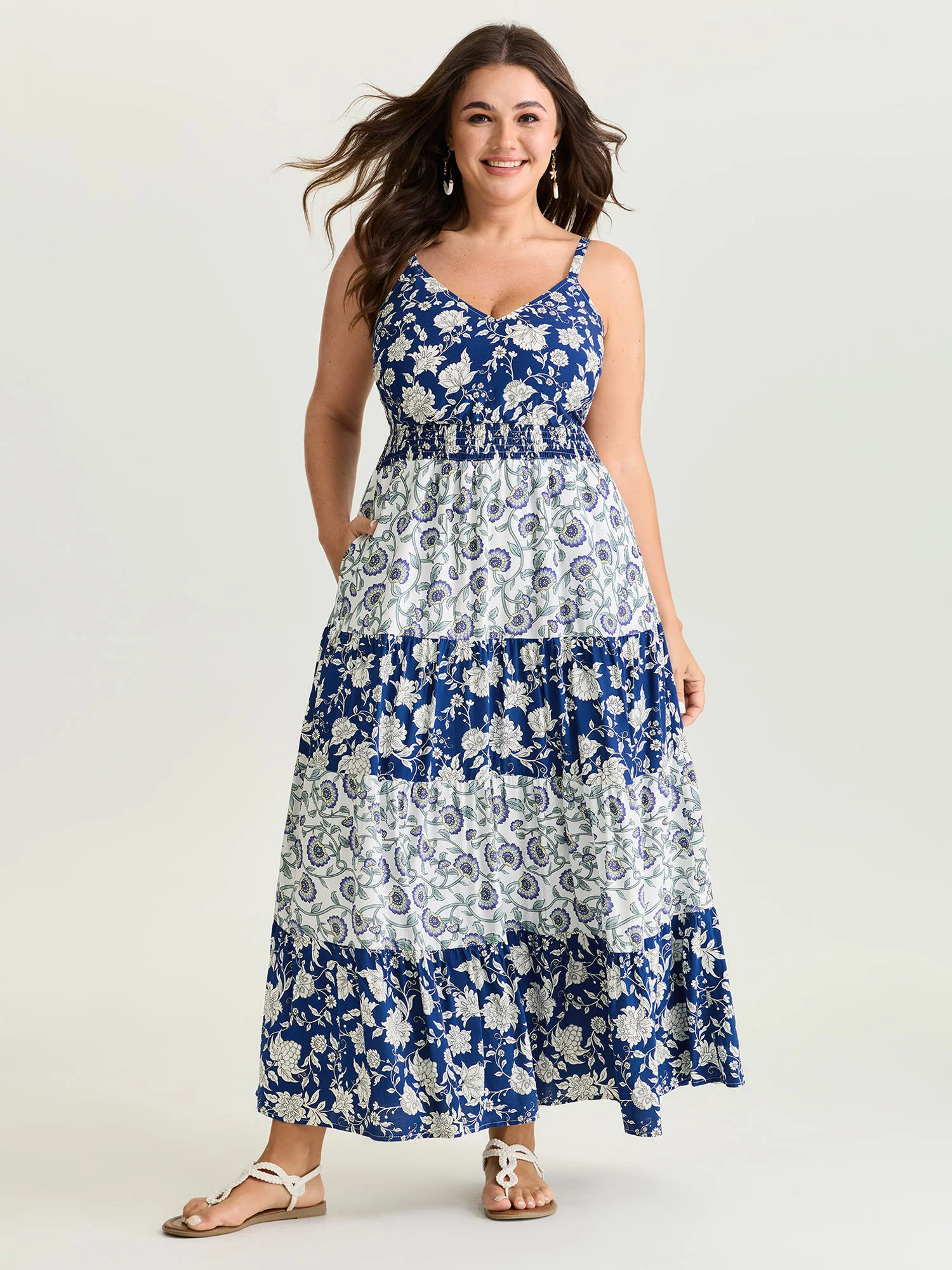 Colorblock Floral Print Tiered Maxi Dress - Image 3