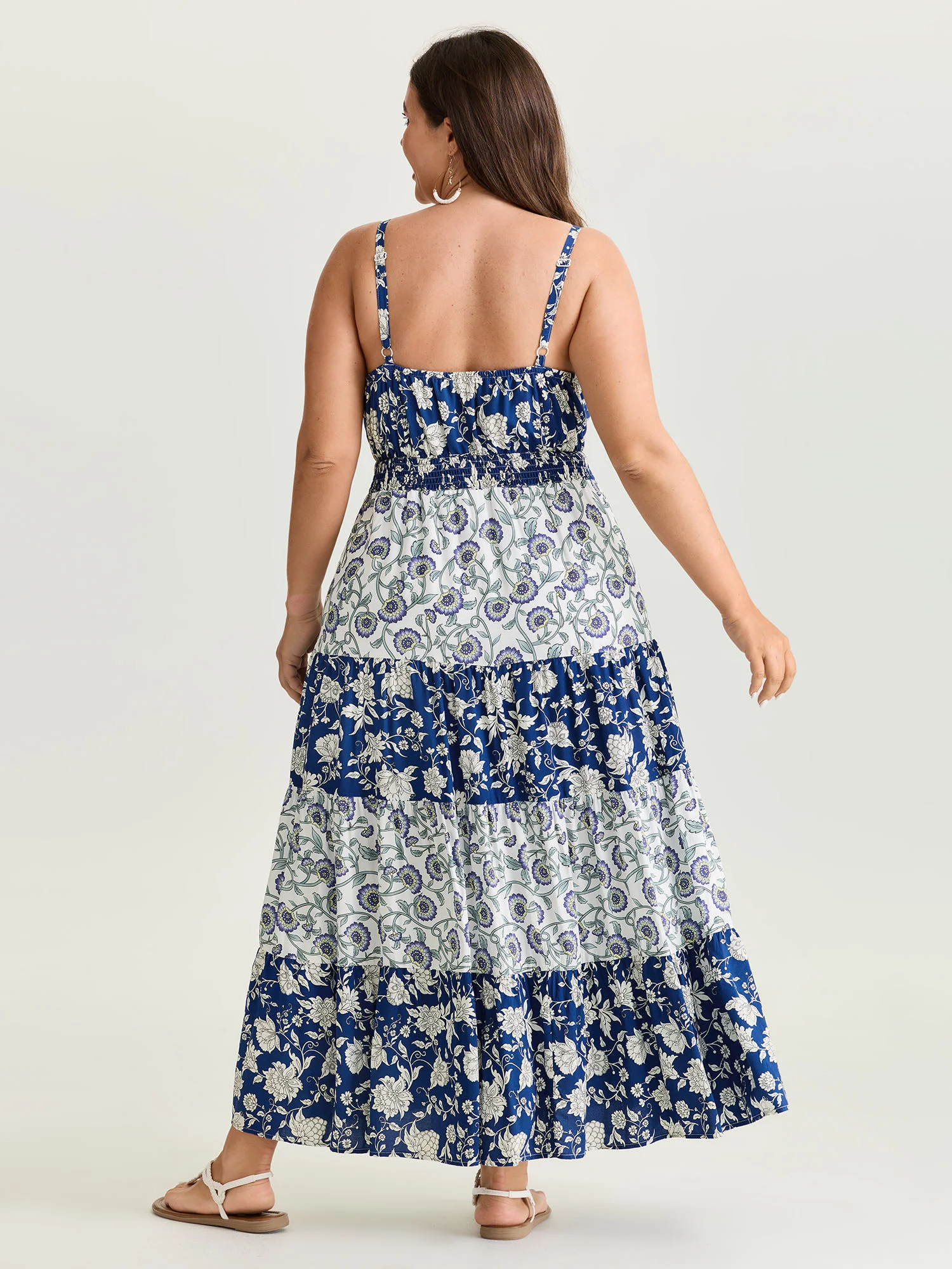 Colorblock Floral Print Tiered Maxi Dress - Image 4
