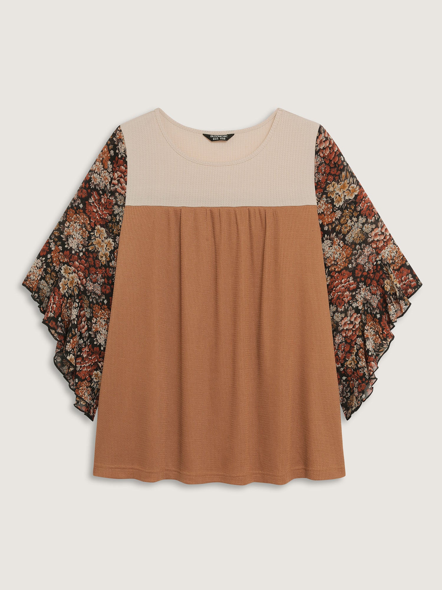 Colorblock Floral Sleeve Flowy Knit Top - Image 7
