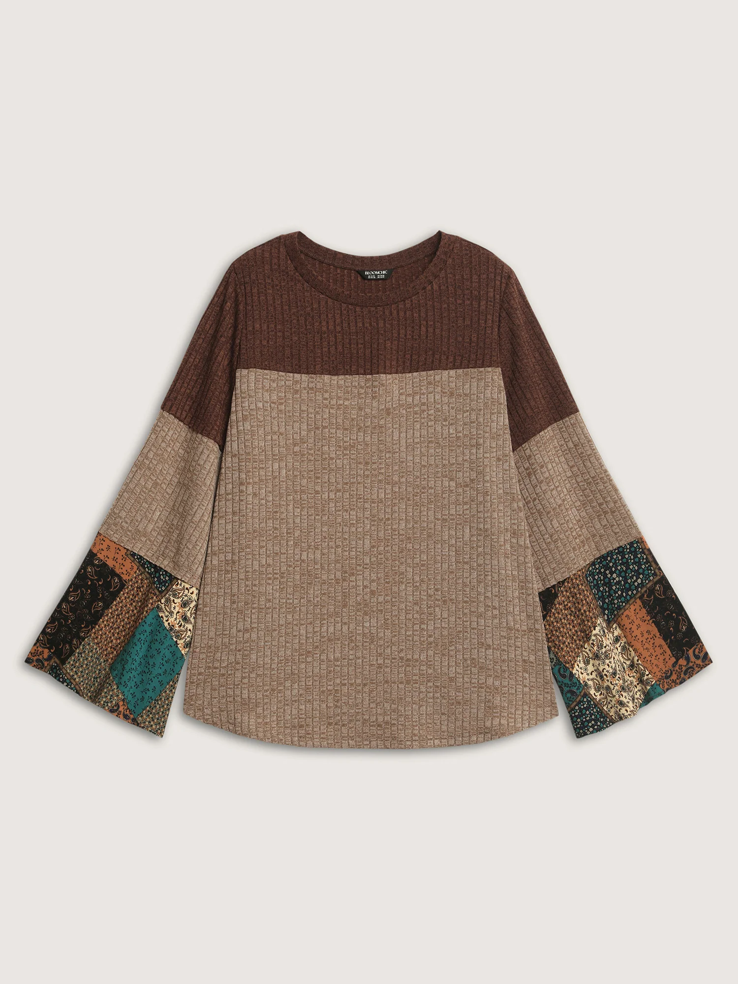 Colorblock Floral Spliced T-Shirt - Image 6