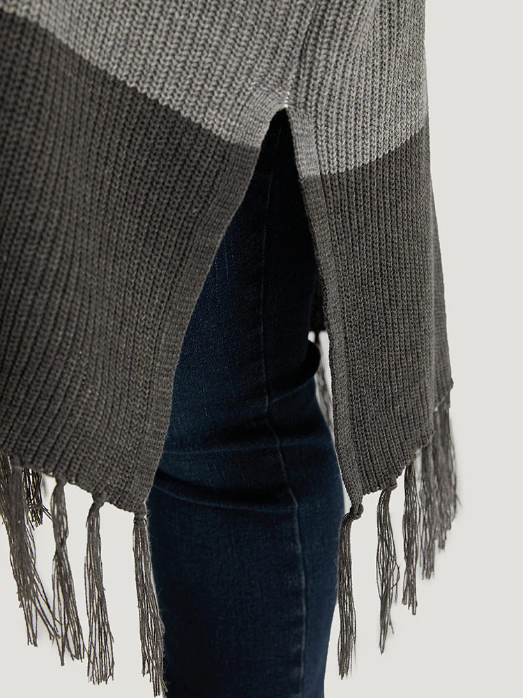 Colorblock Fringe Trim Batwing Sleeve Split Side Cardigan - Image 7