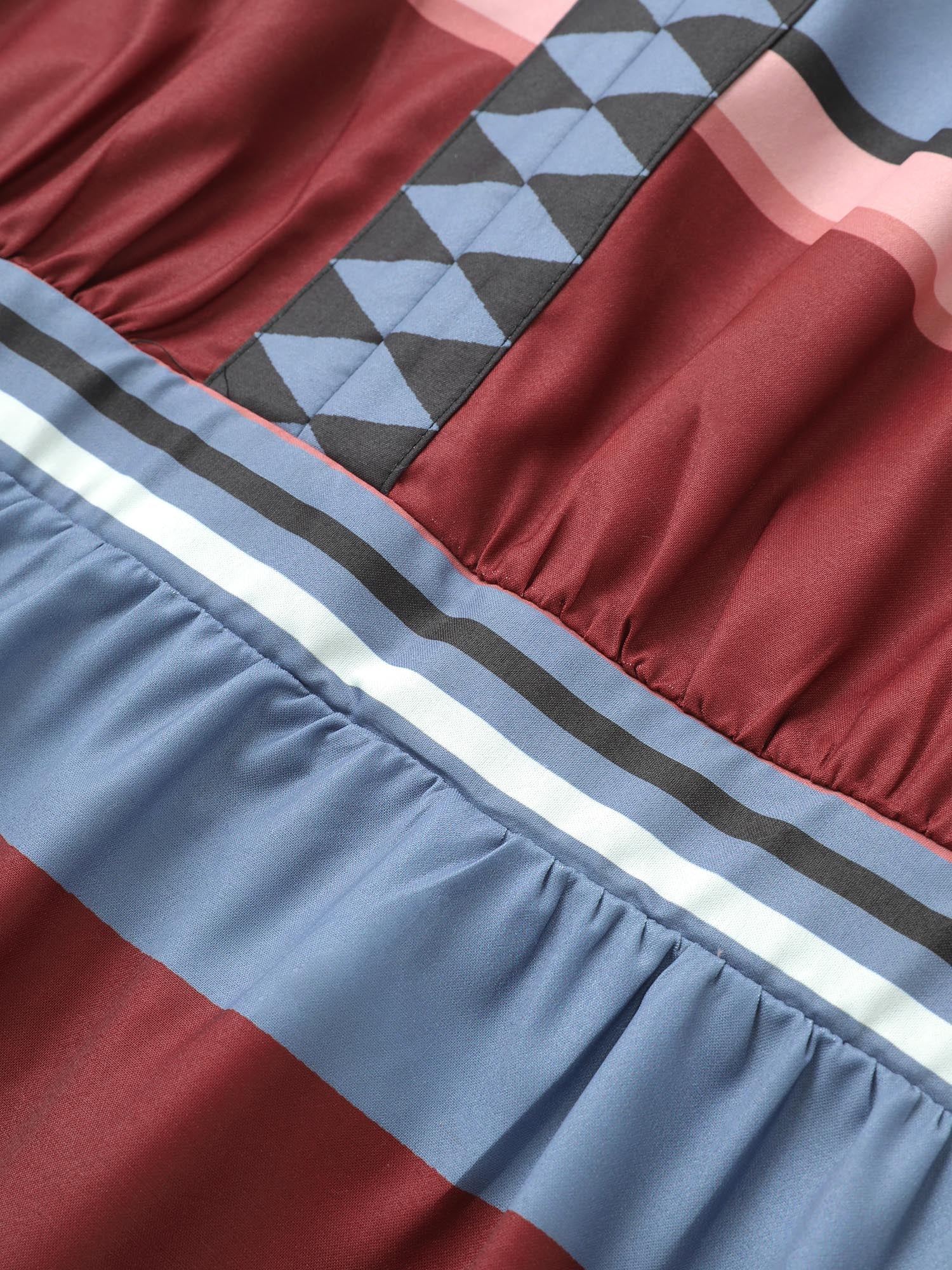 Colorblock Geometric Notched Pocket Elastic Cuffs Dress - Image 5
