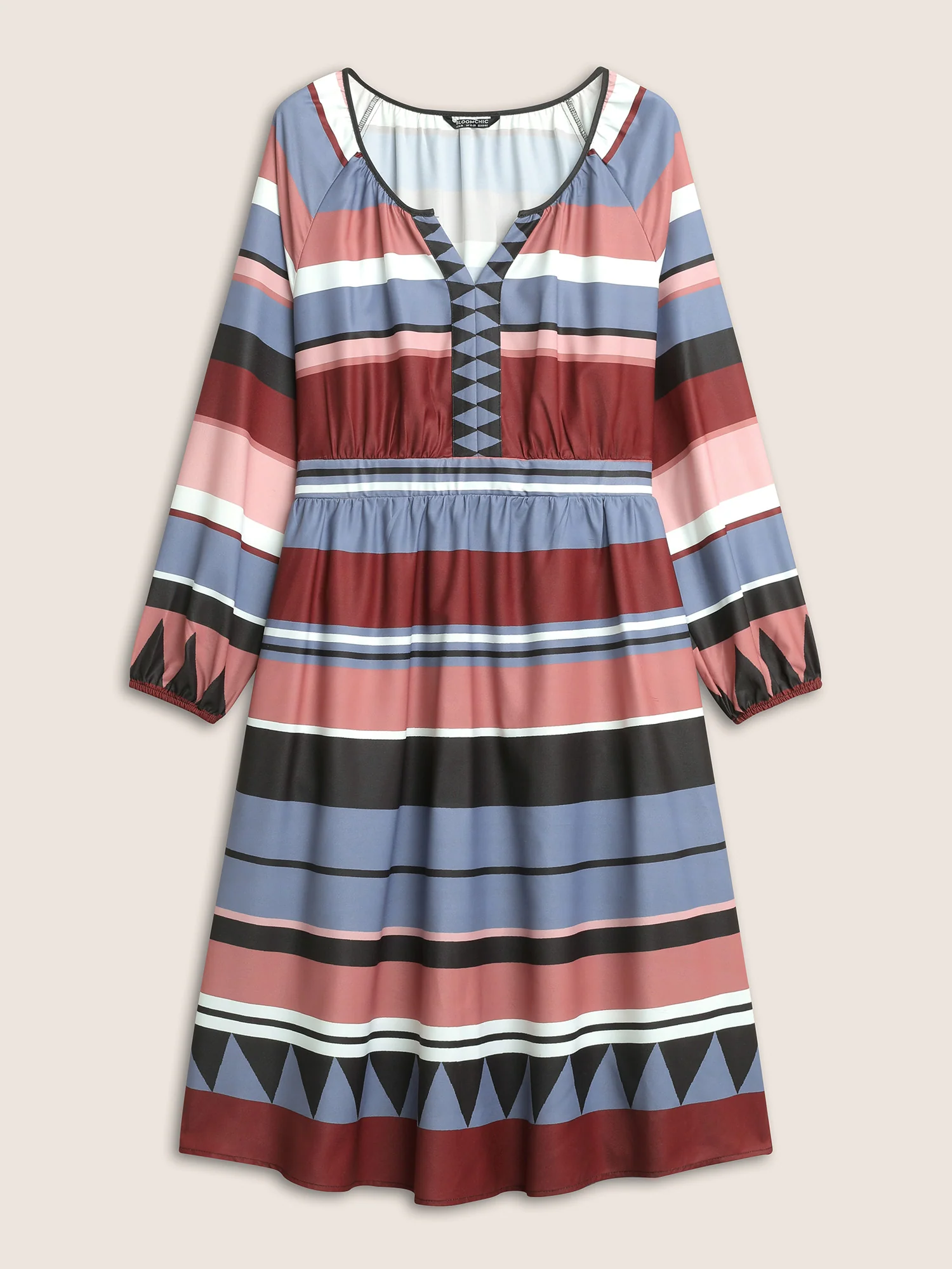 Colorblock Geometric Notched Pocket Elastic Cuffs Dress - Image 7