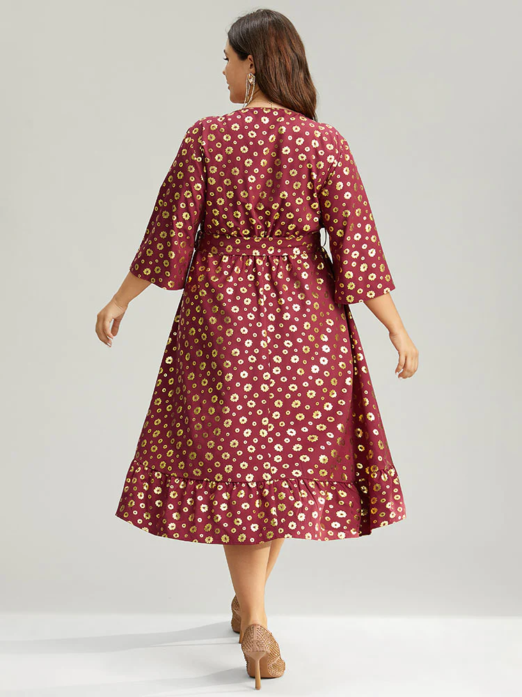 Colorblock Glitter Bowknot Belted Pocket Dress - Image 3