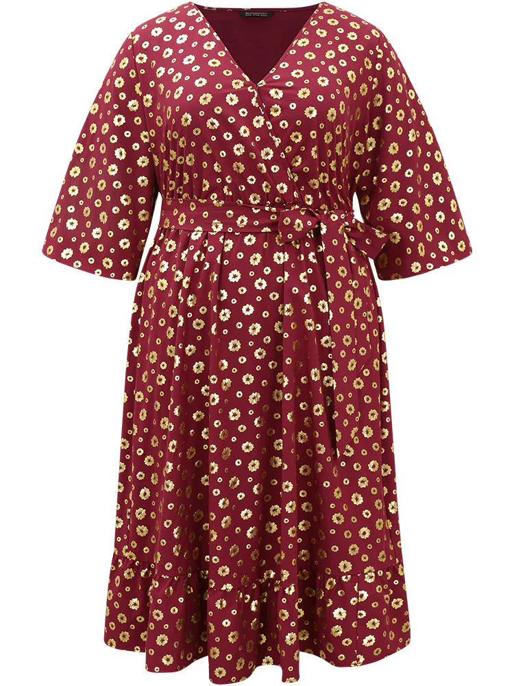 Colorblock Glitter Bowknot Belted Pocket Dress - Image 8