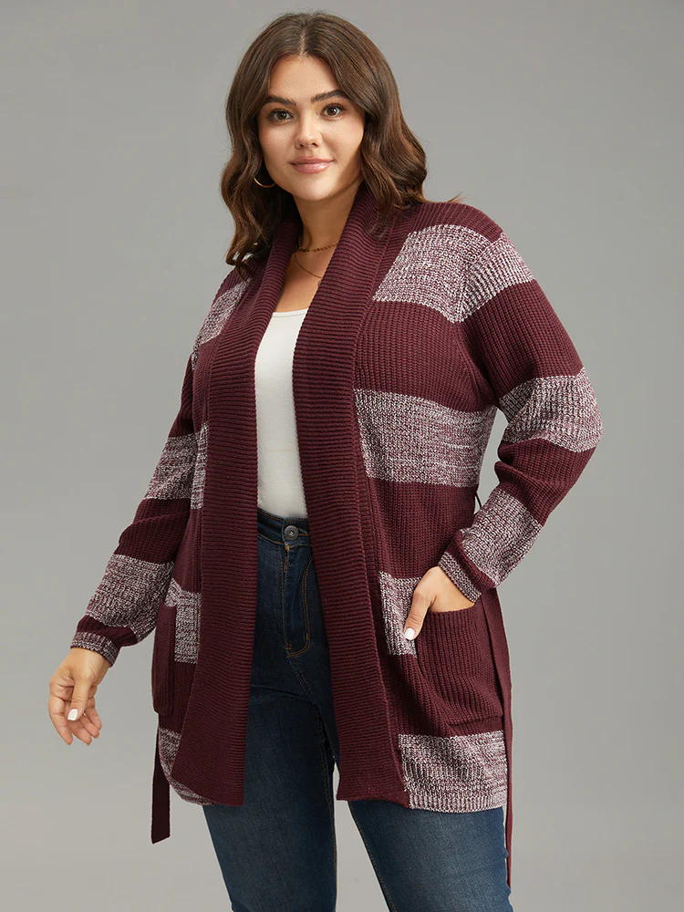 Colorblock Heather Belted Pocket Cardigan - Image 2
