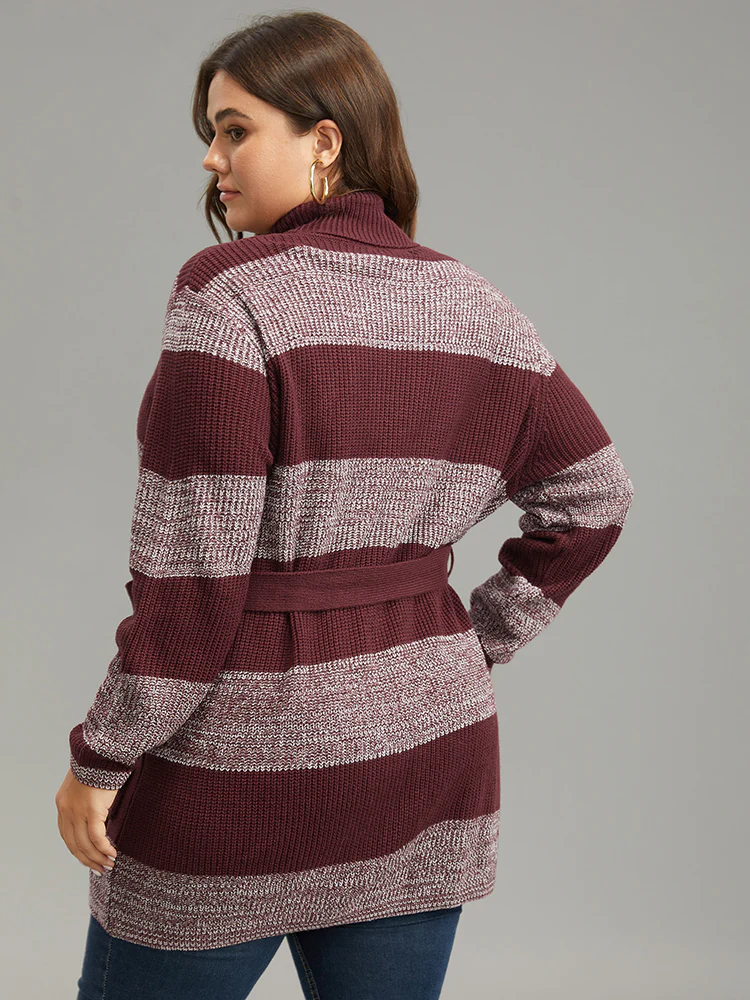 Colorblock Heather Belted Pocket Cardigan - Image 3