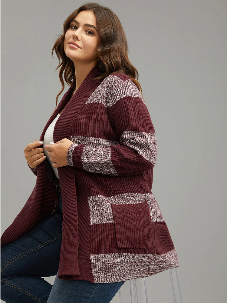 Colorblock Heather Belted Pocket Cardigan - Image 4