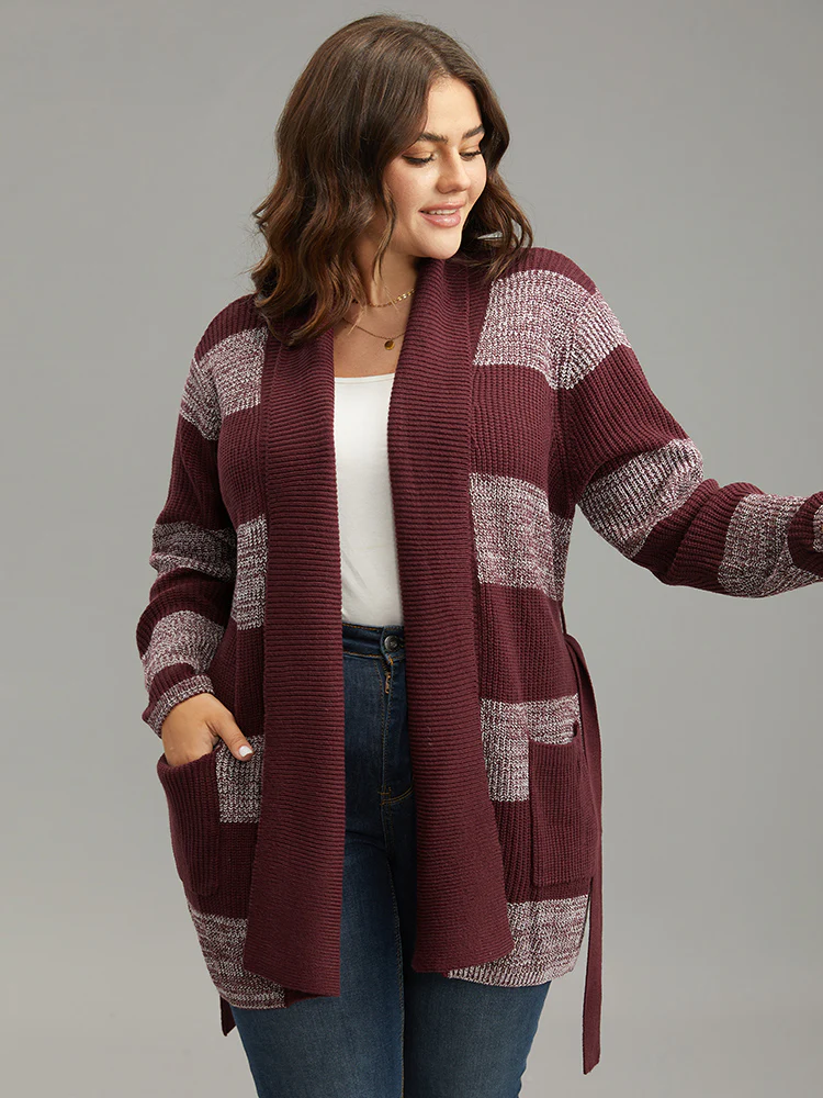 Colorblock Heather Belted Pocket Cardigan - Image 5