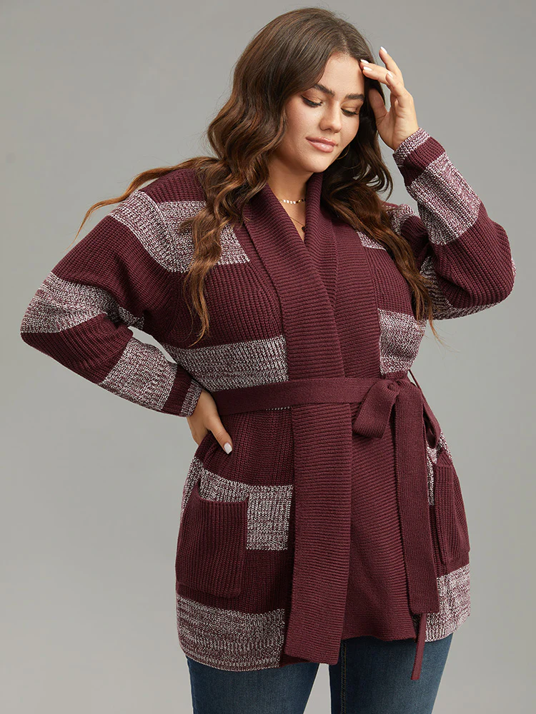 Colorblock Heather Belted Pocket Cardigan - Image 6