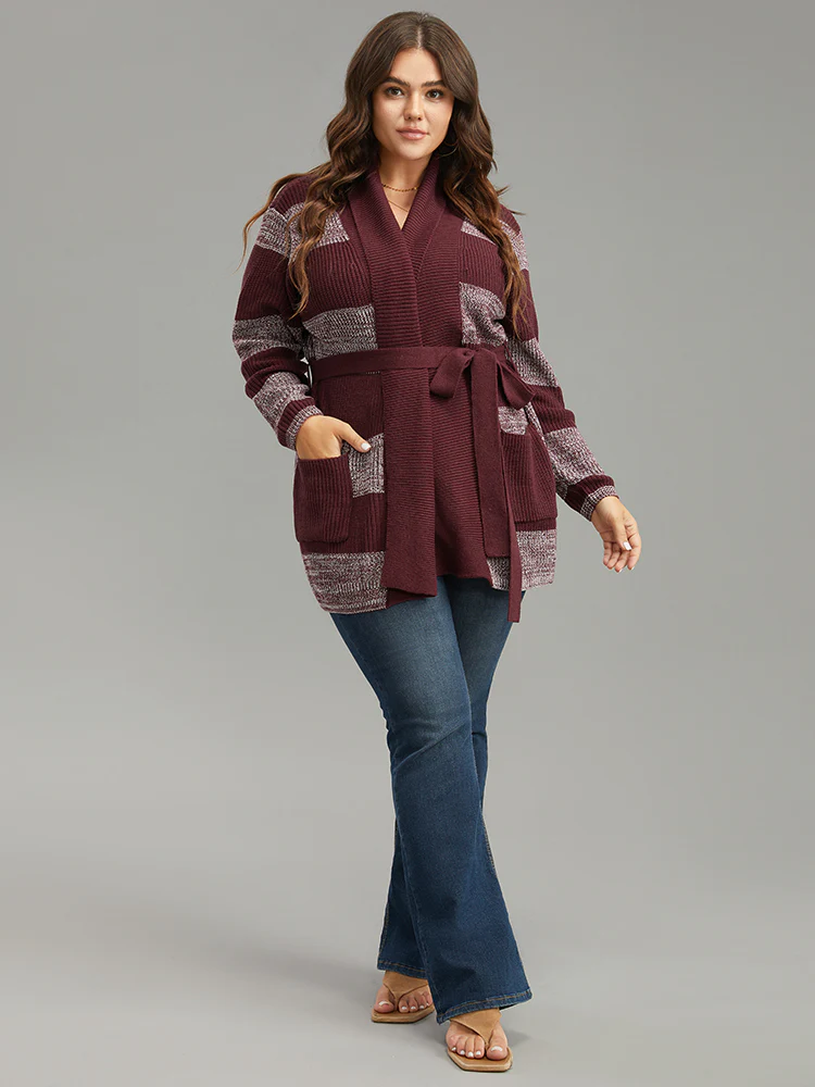 Colorblock Heather Belted Pocket Cardigan - Image 7