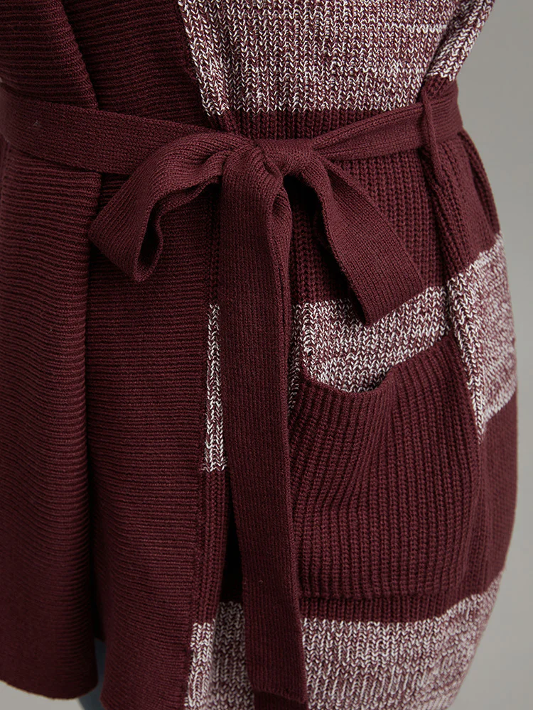 Colorblock Heather Belted Pocket Cardigan - Image 8