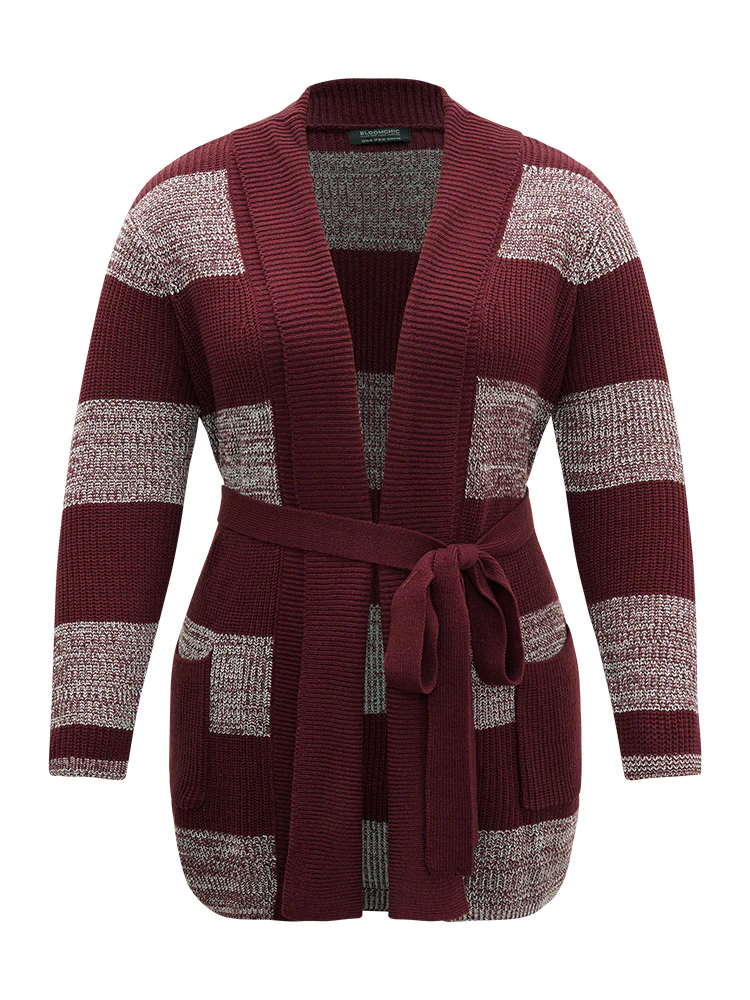 Colorblock Heather Belted Pocket Cardigan - Image 9
