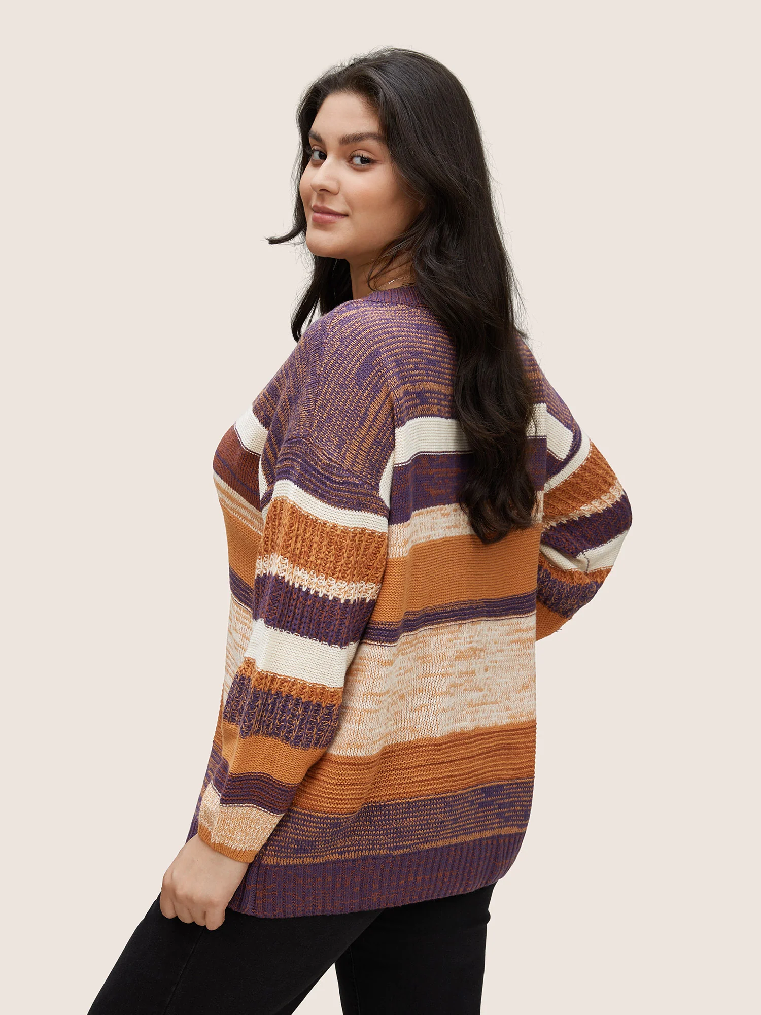 Colorblock Heather Drop Shoulder Loose Pullover - Image 2