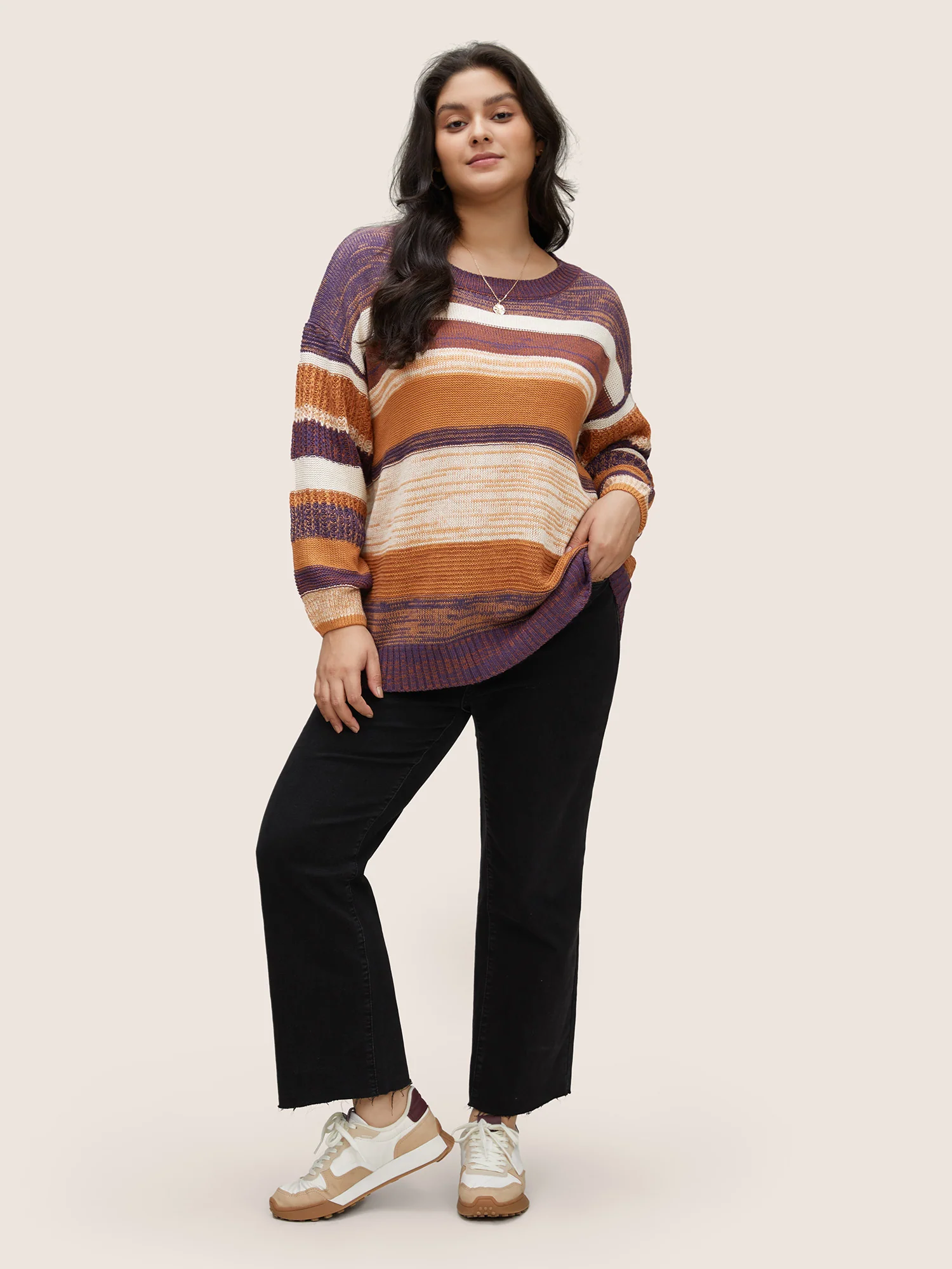 Colorblock Heather Drop Shoulder Loose Pullover - Image 4