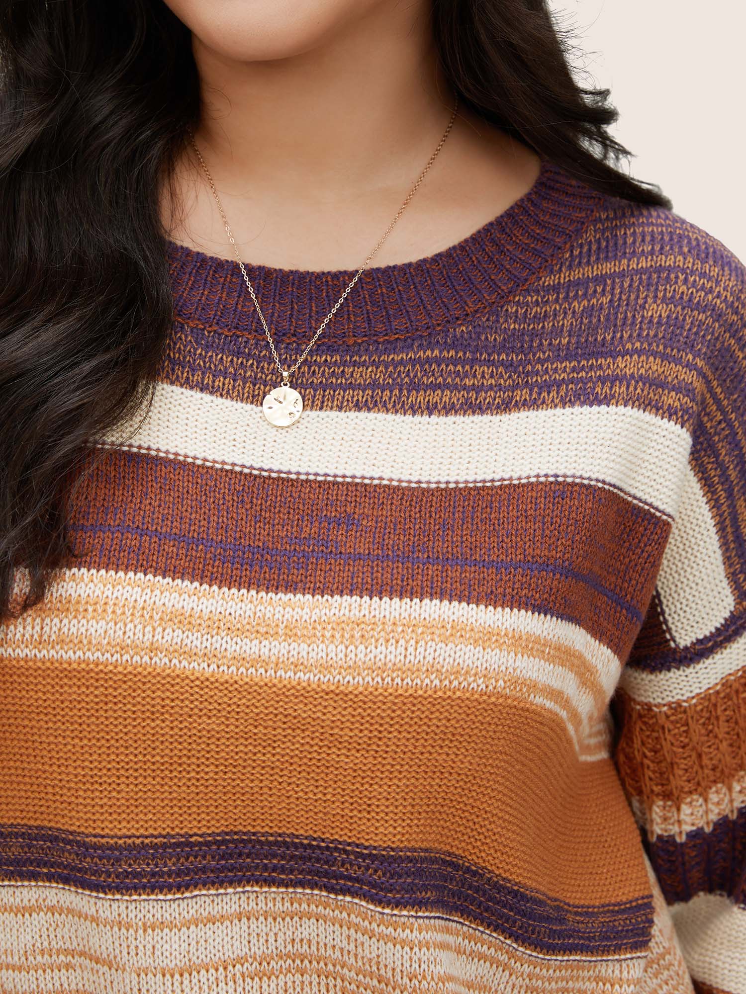 Colorblock Heather Drop Shoulder Loose Pullover - Image 5
