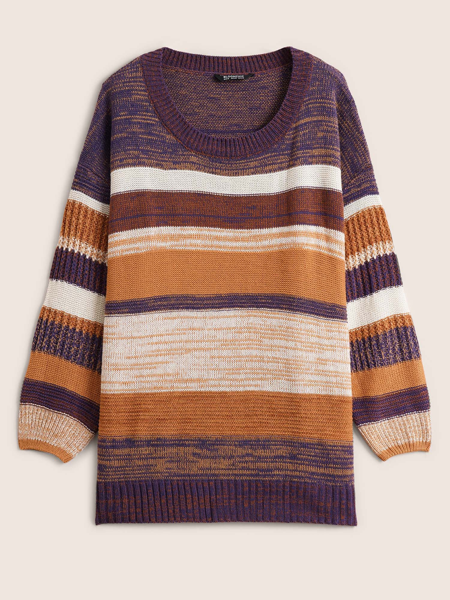 Colorblock Heather Drop Shoulder Loose Pullover - Image 7