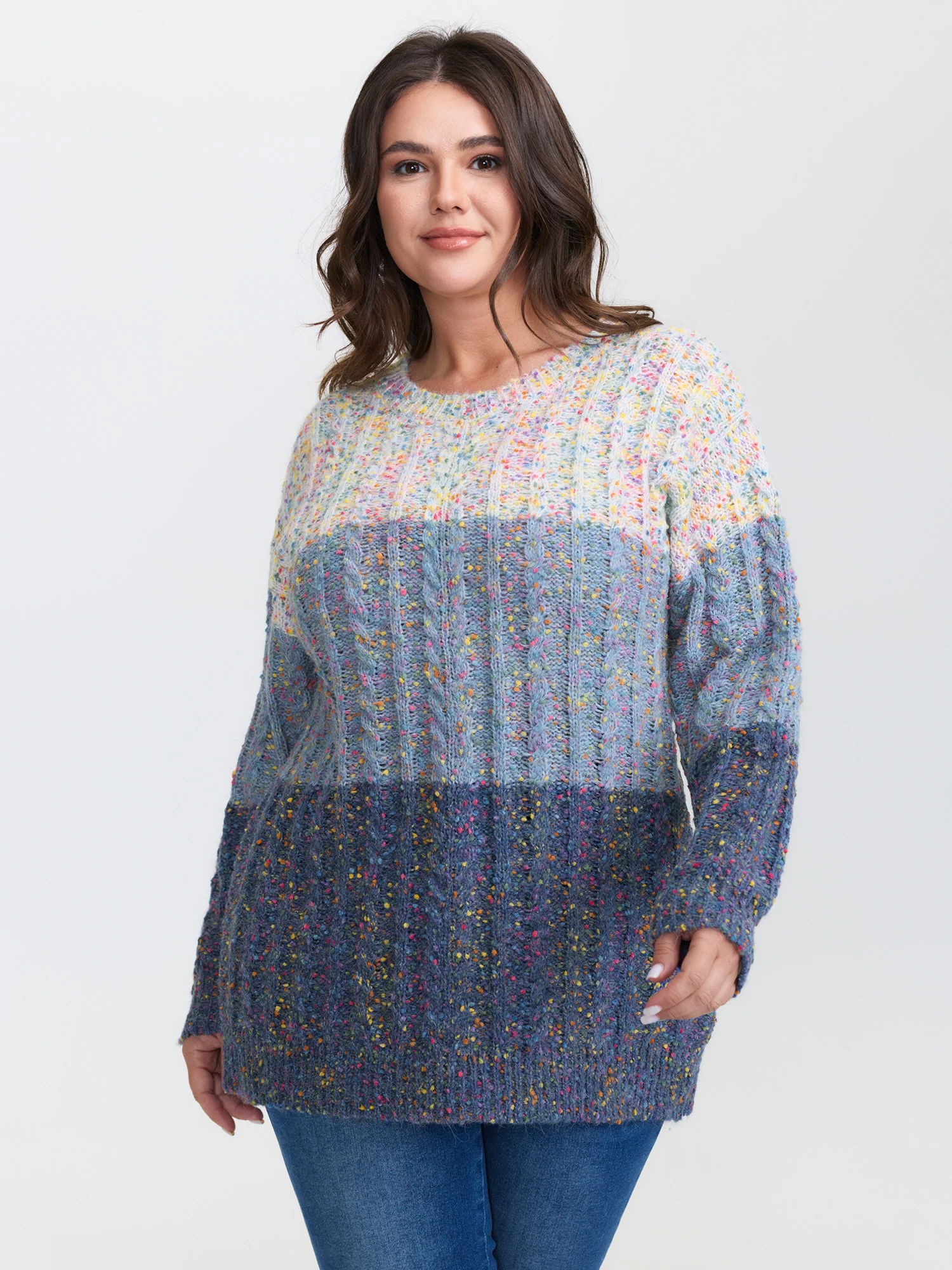 Colorblock Heather Round Neck Pullover - Image 4