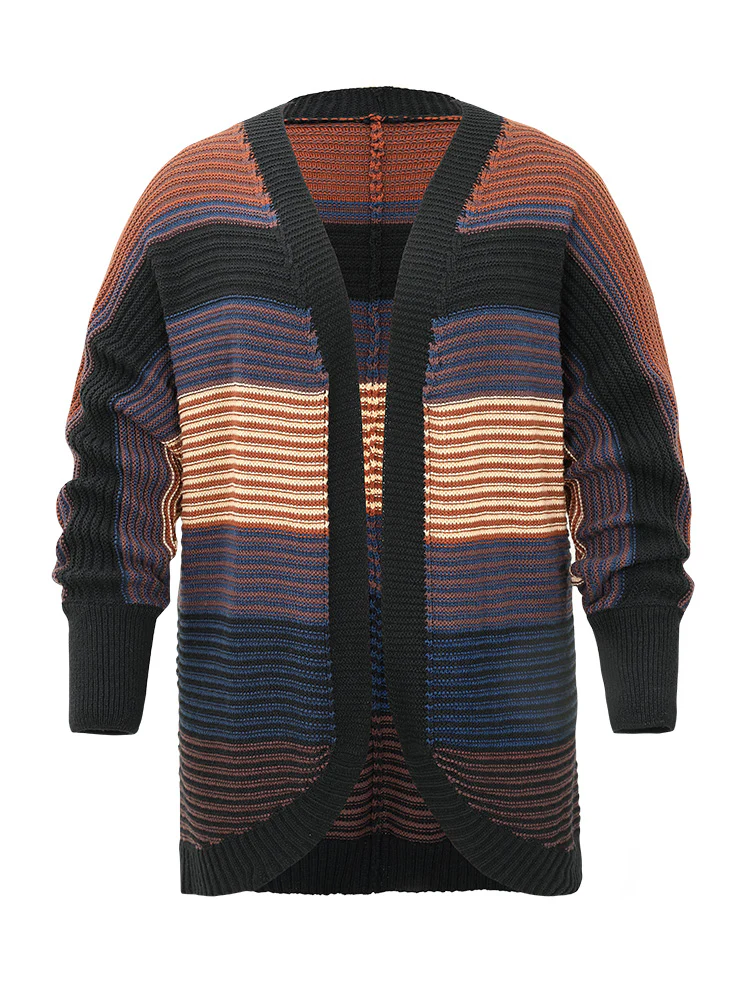 Colorblock Heather Batwing Sleeve Curved Hem Cardigan - Image 6