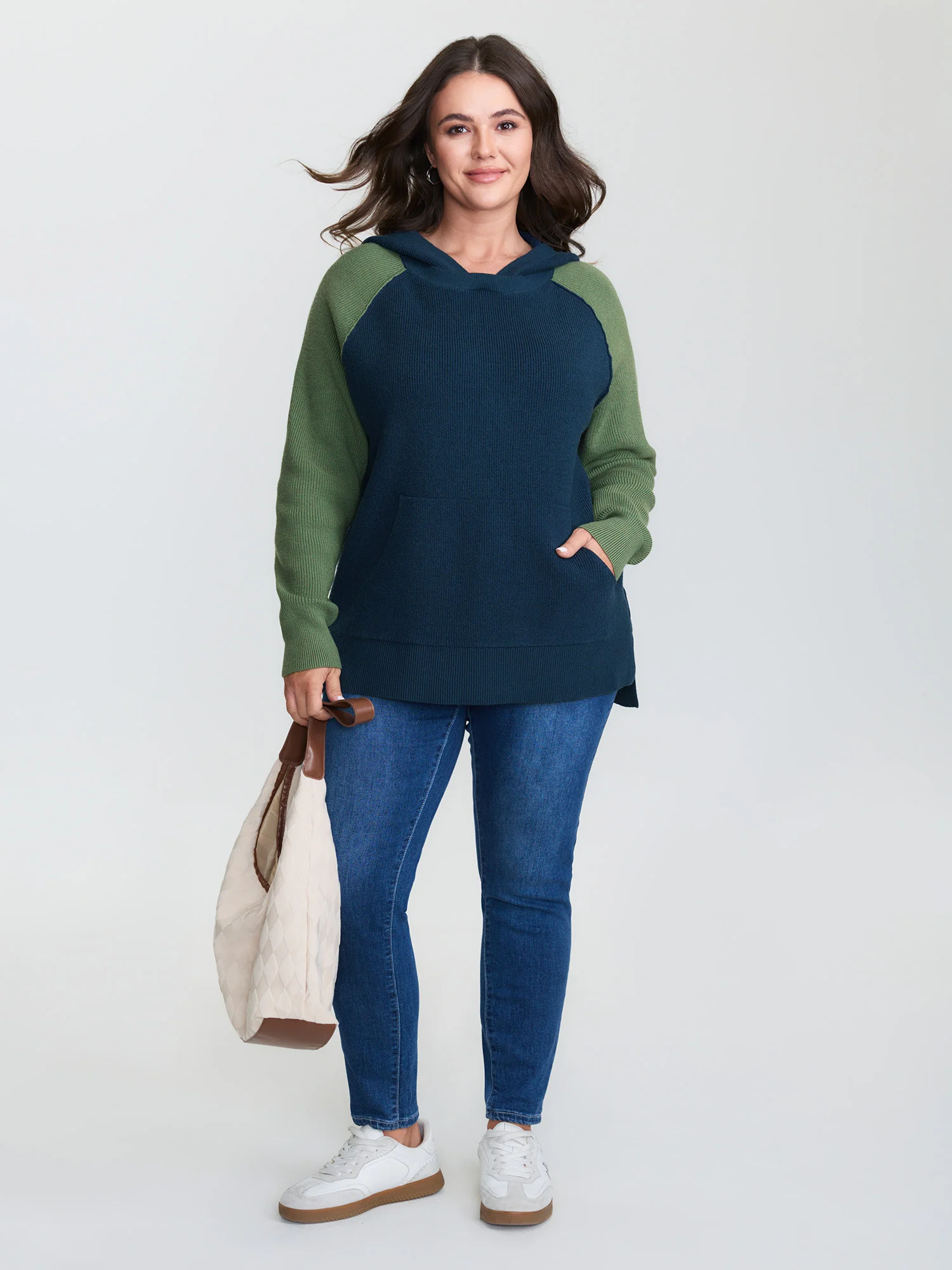 Colorblock Hooded Raglan Sleeve Pullover - Image 3
