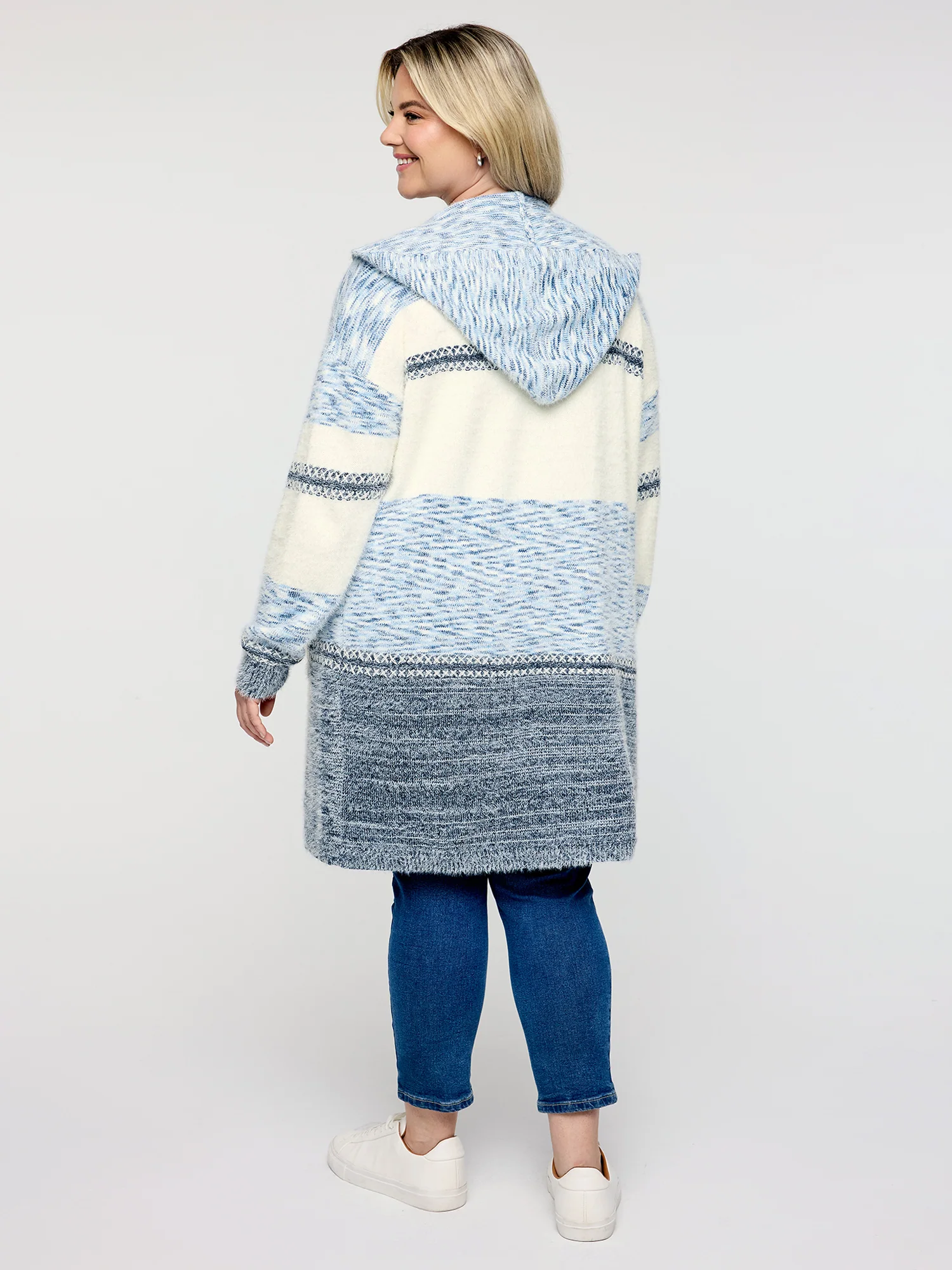 Colorblock Hooded Textured Knit Cardigan - Image 4